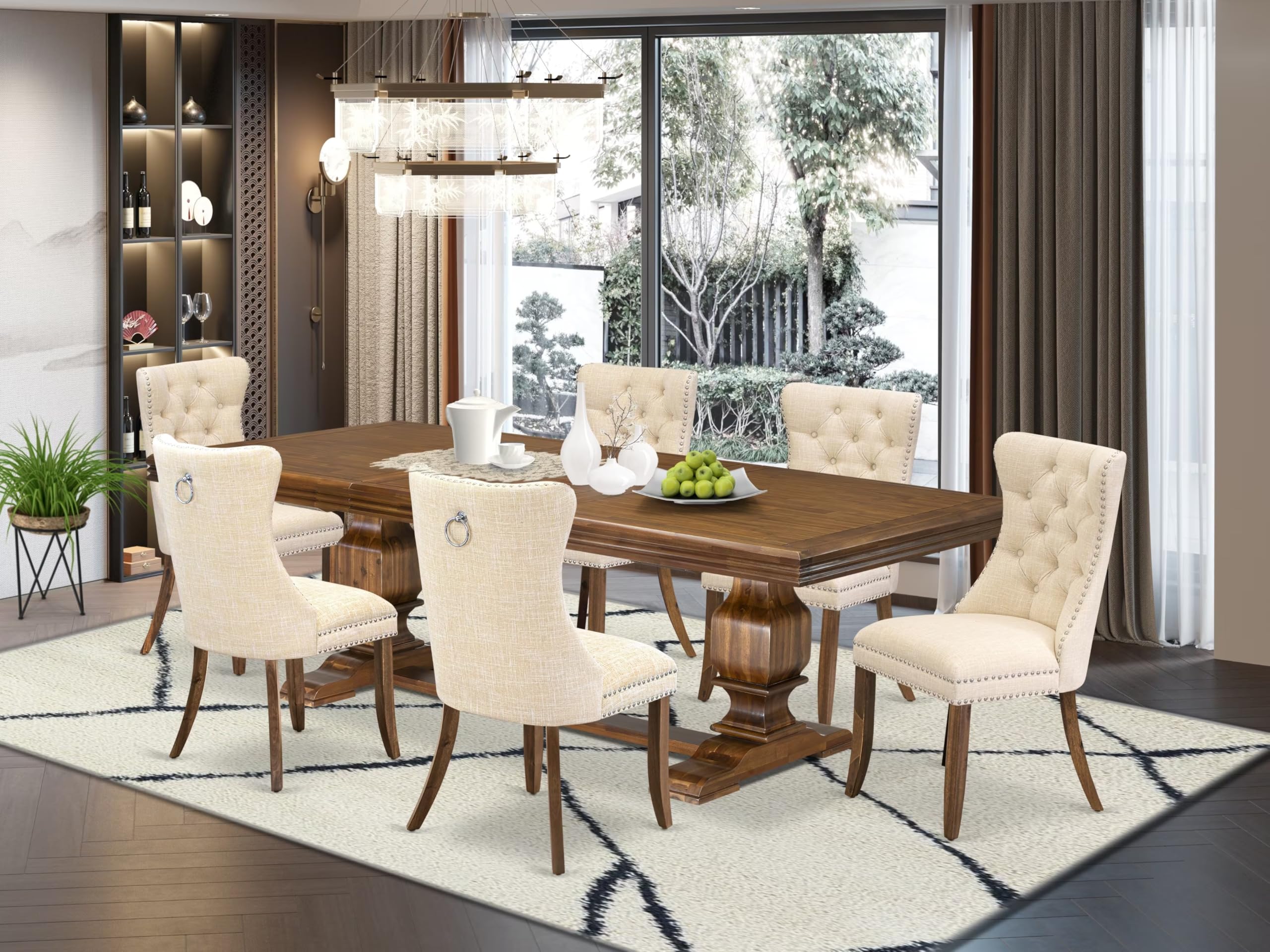 7 Pieces Dining Set Contains a Rectangle Kitchen Table and 6 Modern Chairs