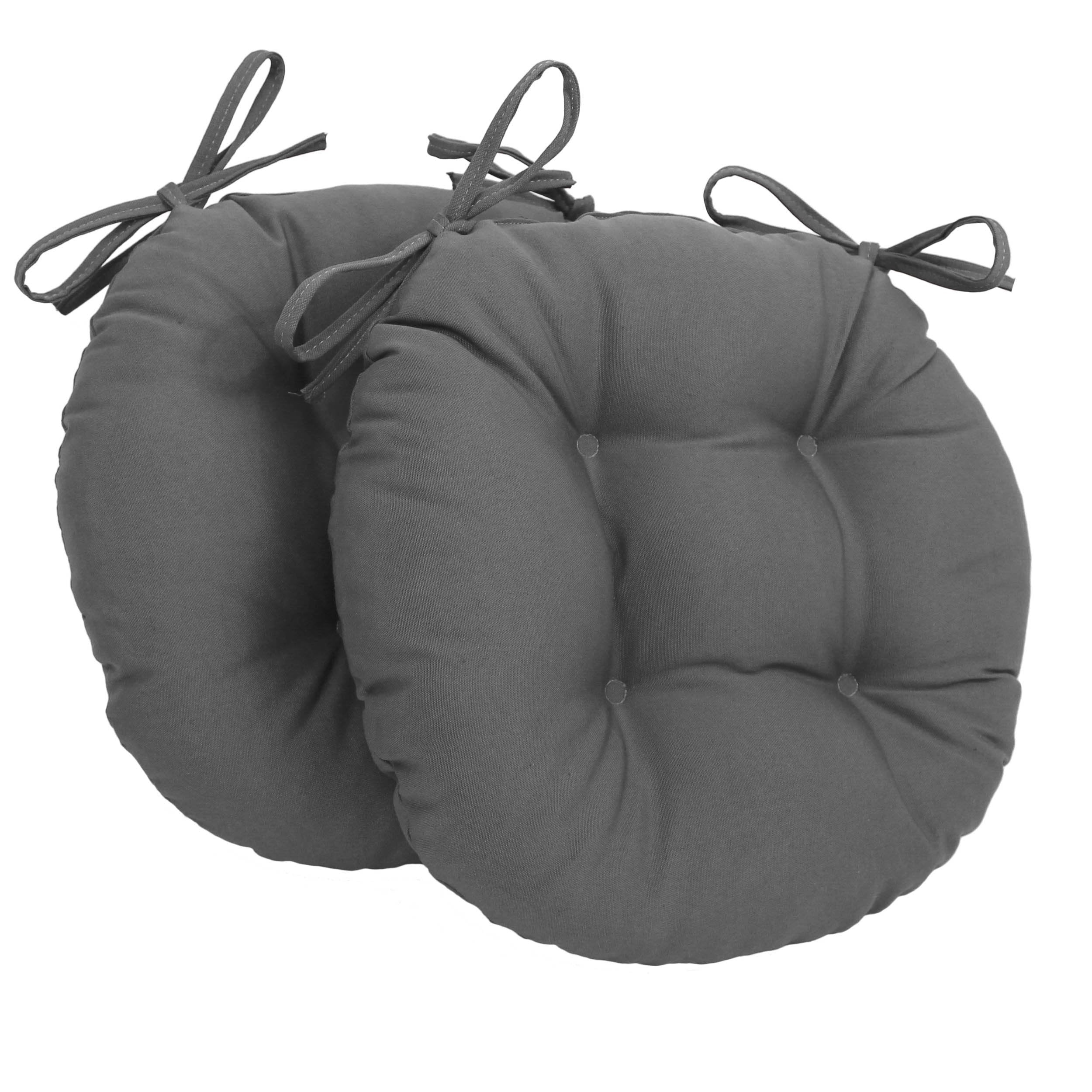 16-inch Solid Twill Round Tufted Chair Cushions (Set of 2) - Steel Grey