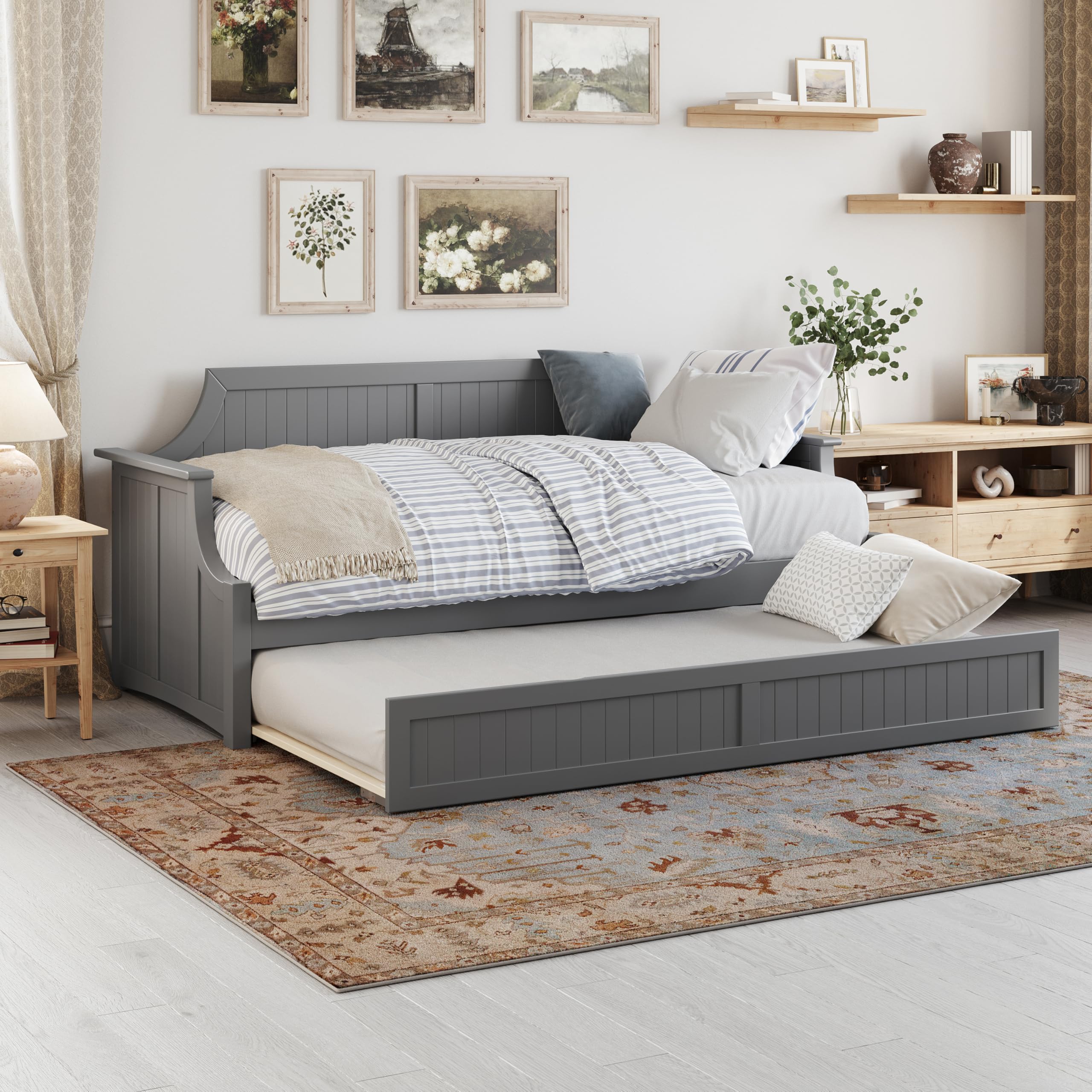 AFI Cambridge Twin Wood Daybed with Twin Size Trundle in Grey