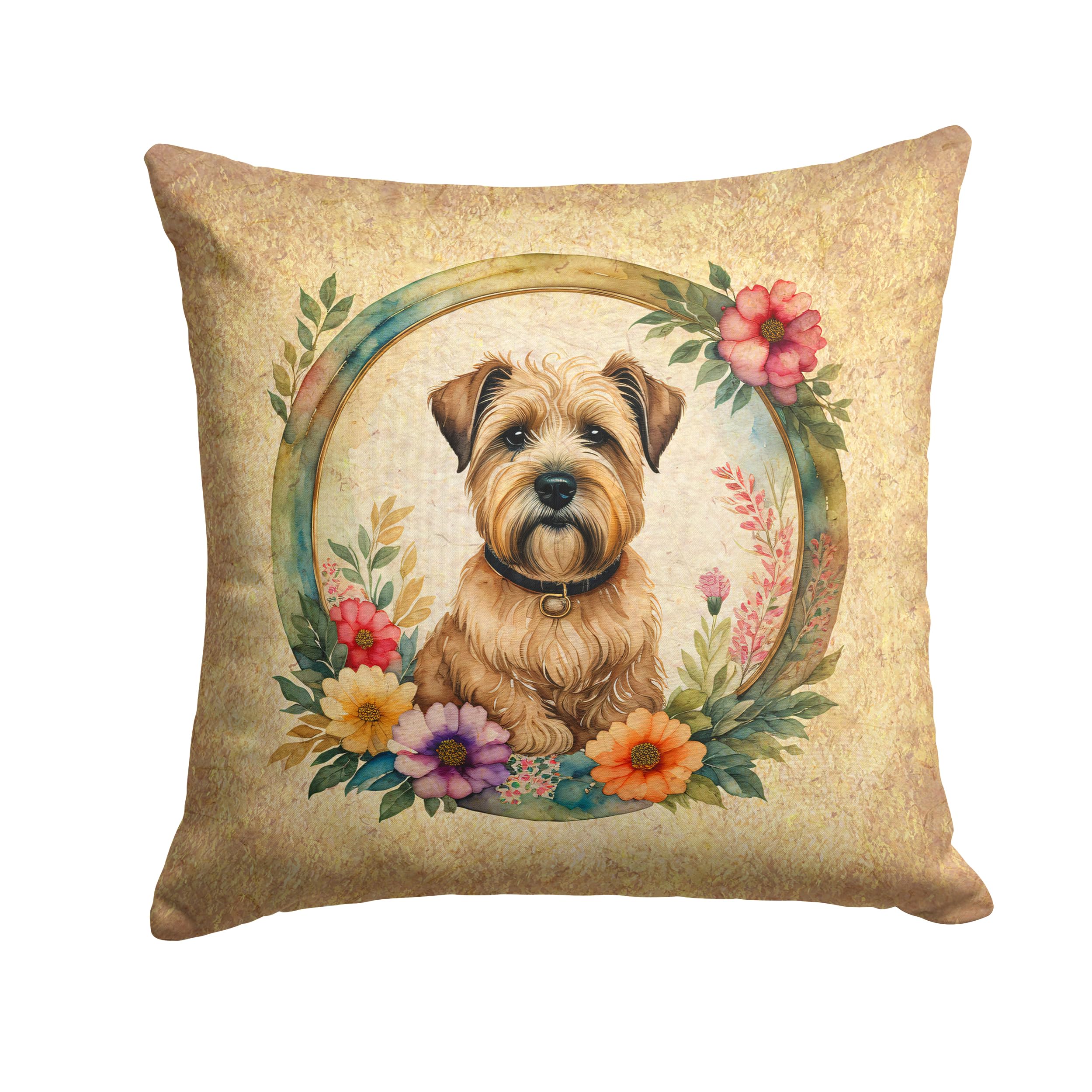 Wheaten Terrier And Flowers Throw Pillow