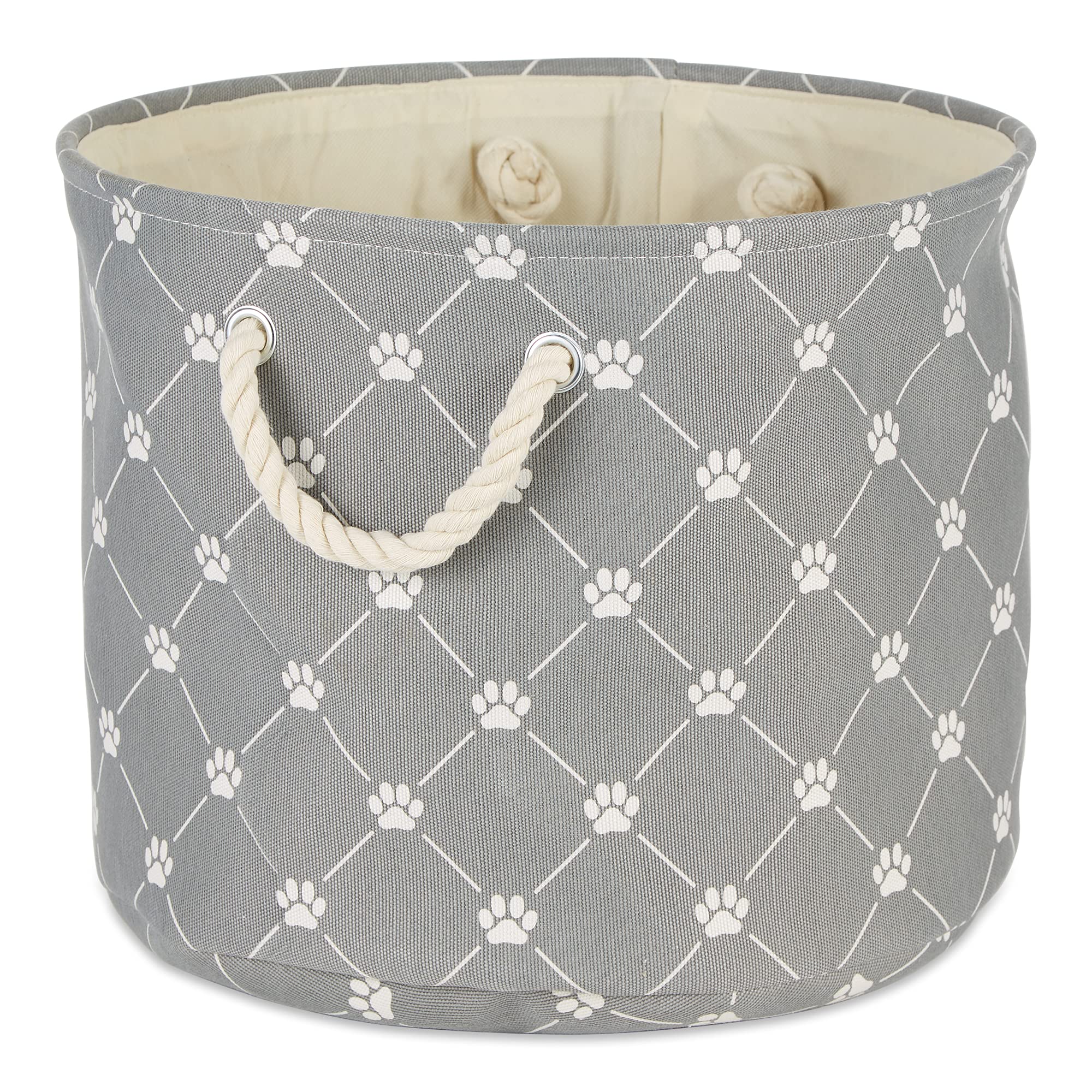 Bone Dry Pet Storage Collection Paw And Bone Print, Medium Round, 12X15X15, Gray Trellis