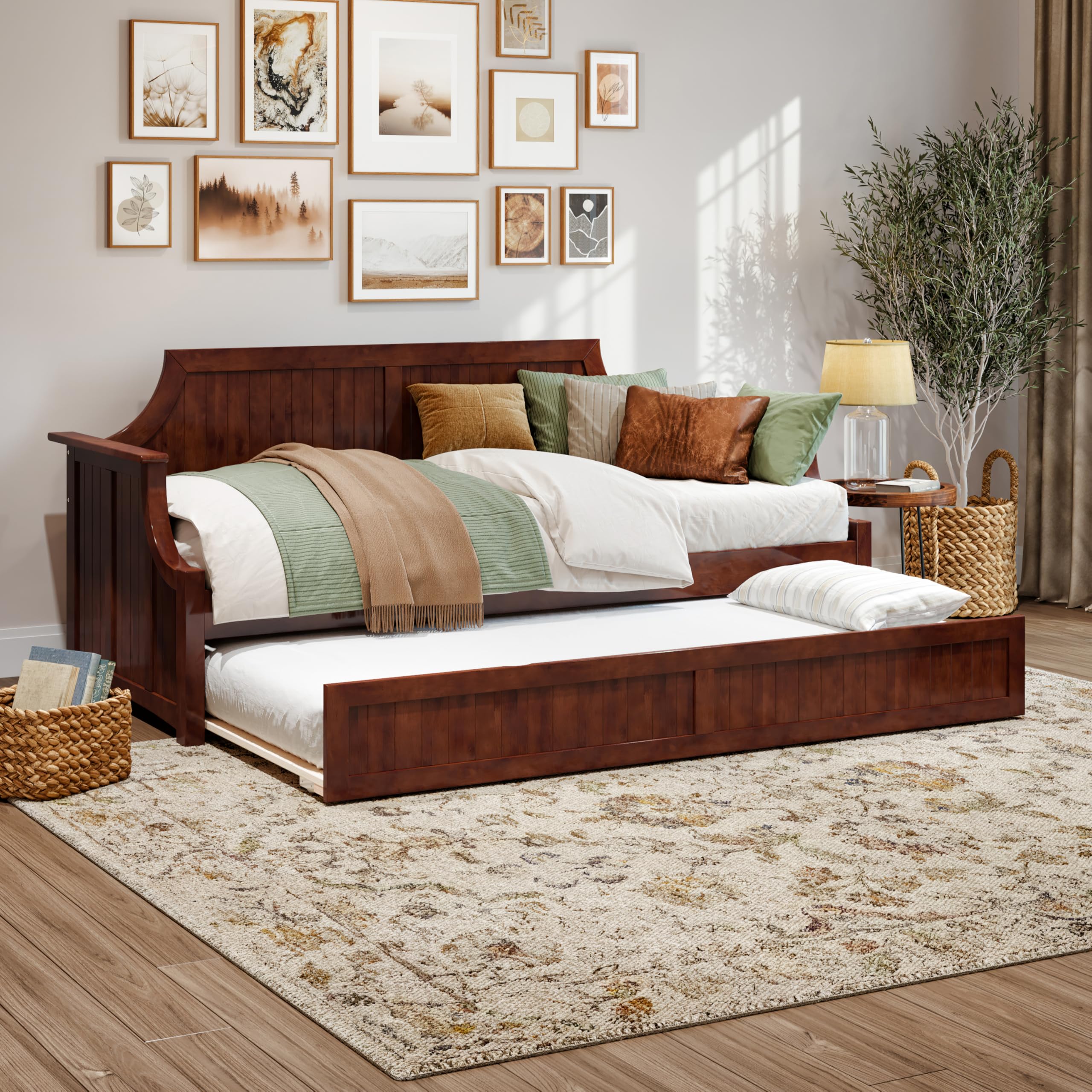 AFI Cambridge Twin Wood Daybed with Twin Size Trundle in Walnut
