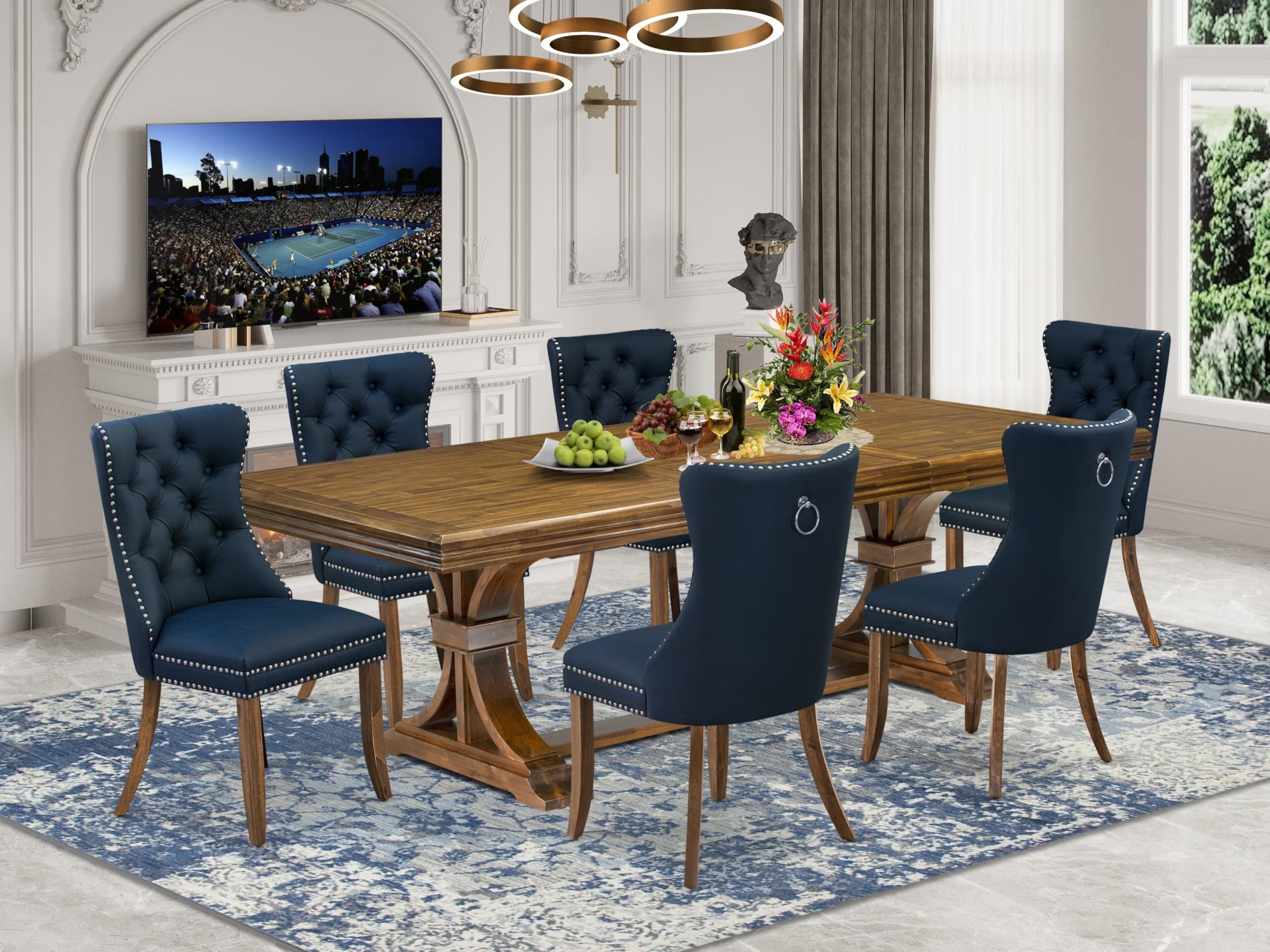 7 Pieces Dining Set Contains a Rectangle Kitchen Table and 6 Modern Chairs