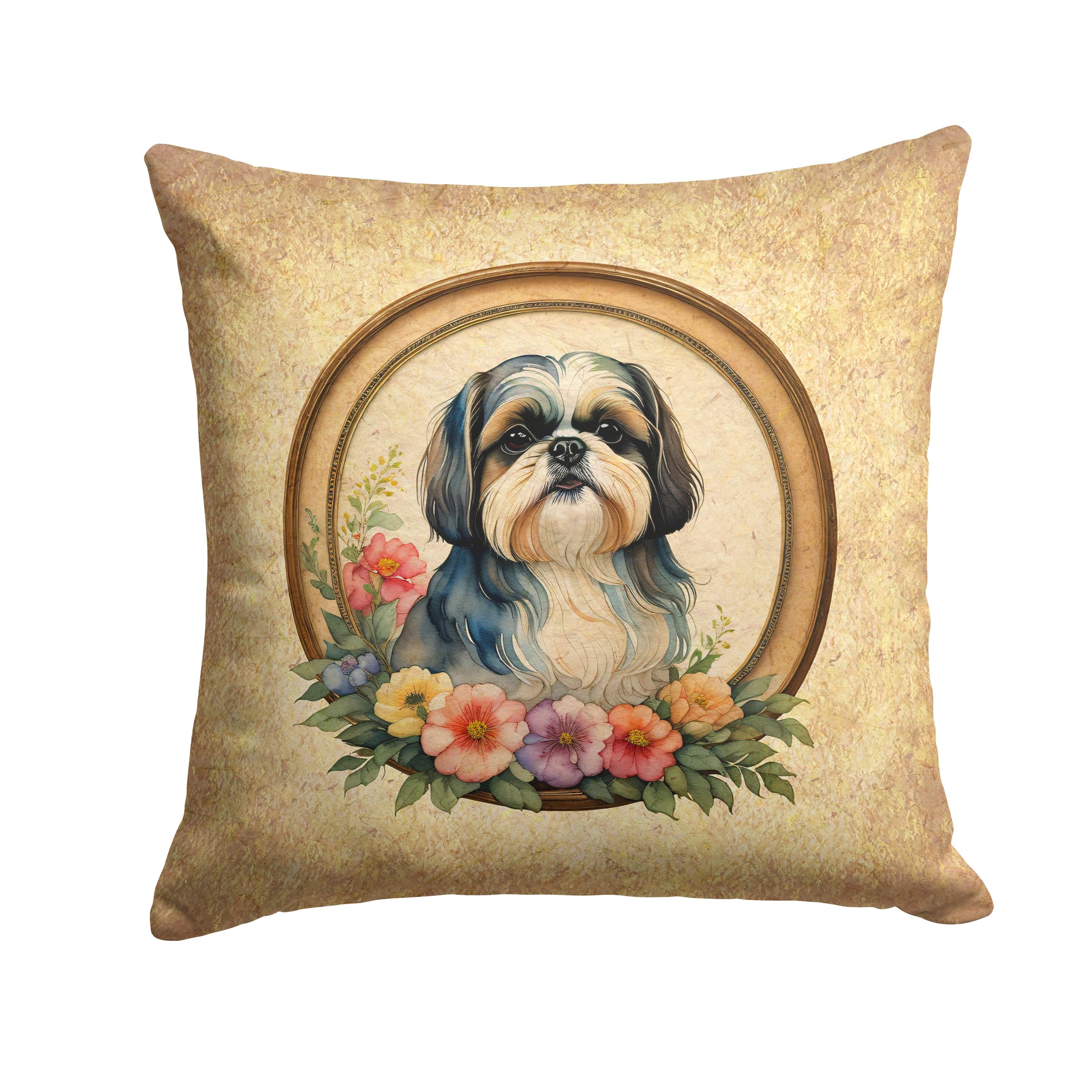 Shih Tzu And Flowers Throw Pillow