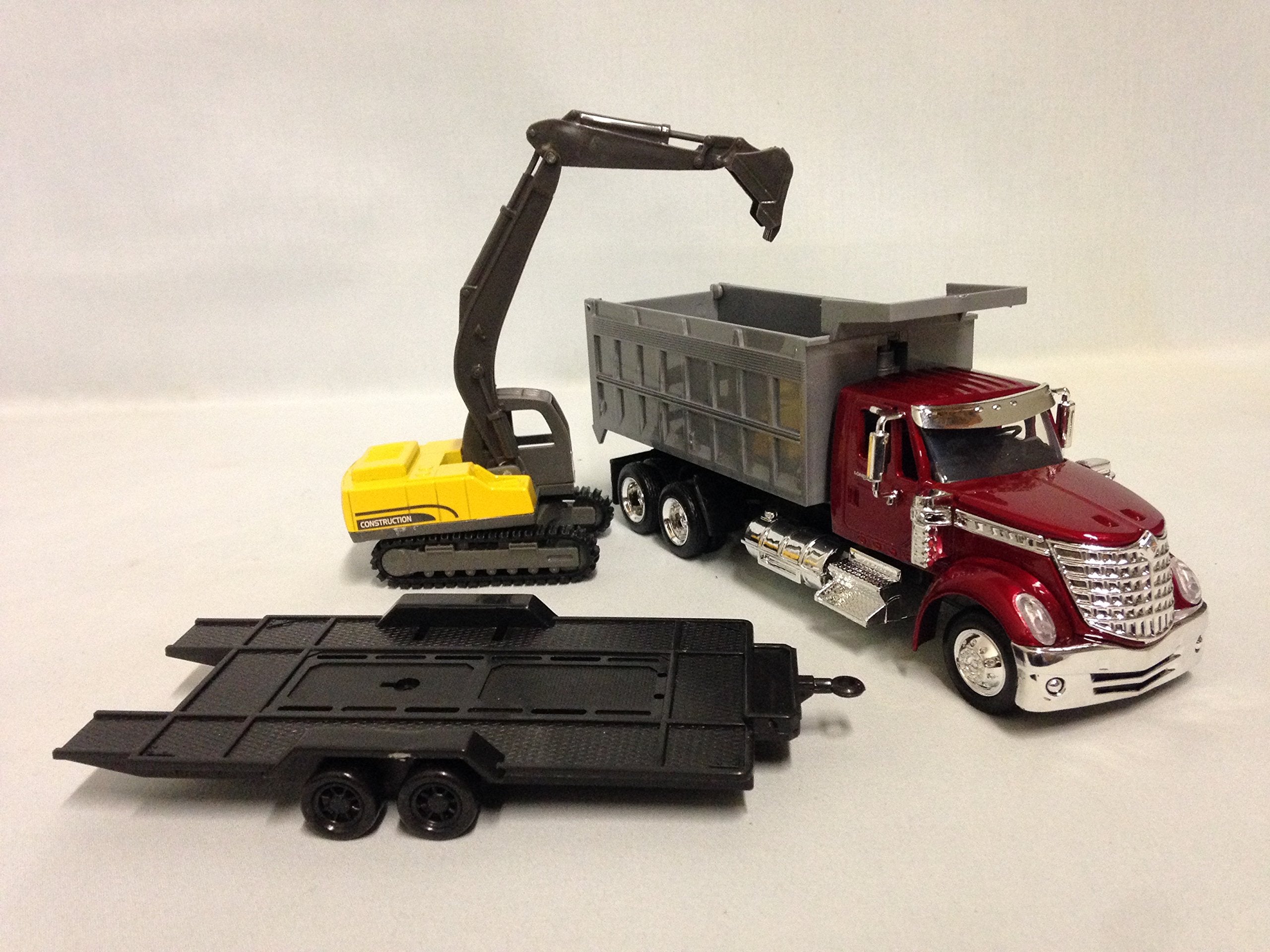 New Ray Toys International Lonestar, Dump Truck W/Excavator 1:43 Scale 18 Diecast 16623 Red