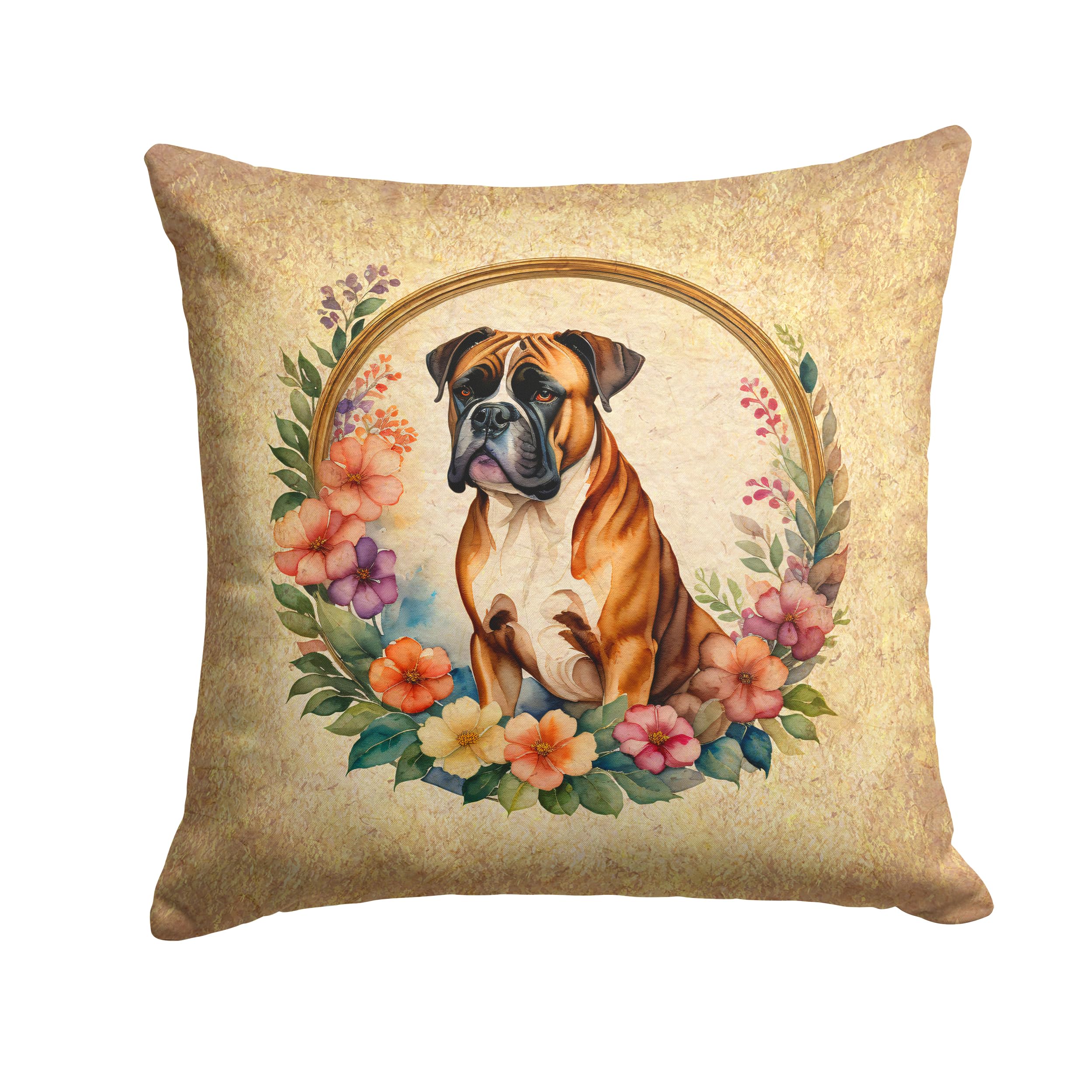 Boxer and Flowers Throw Pillow