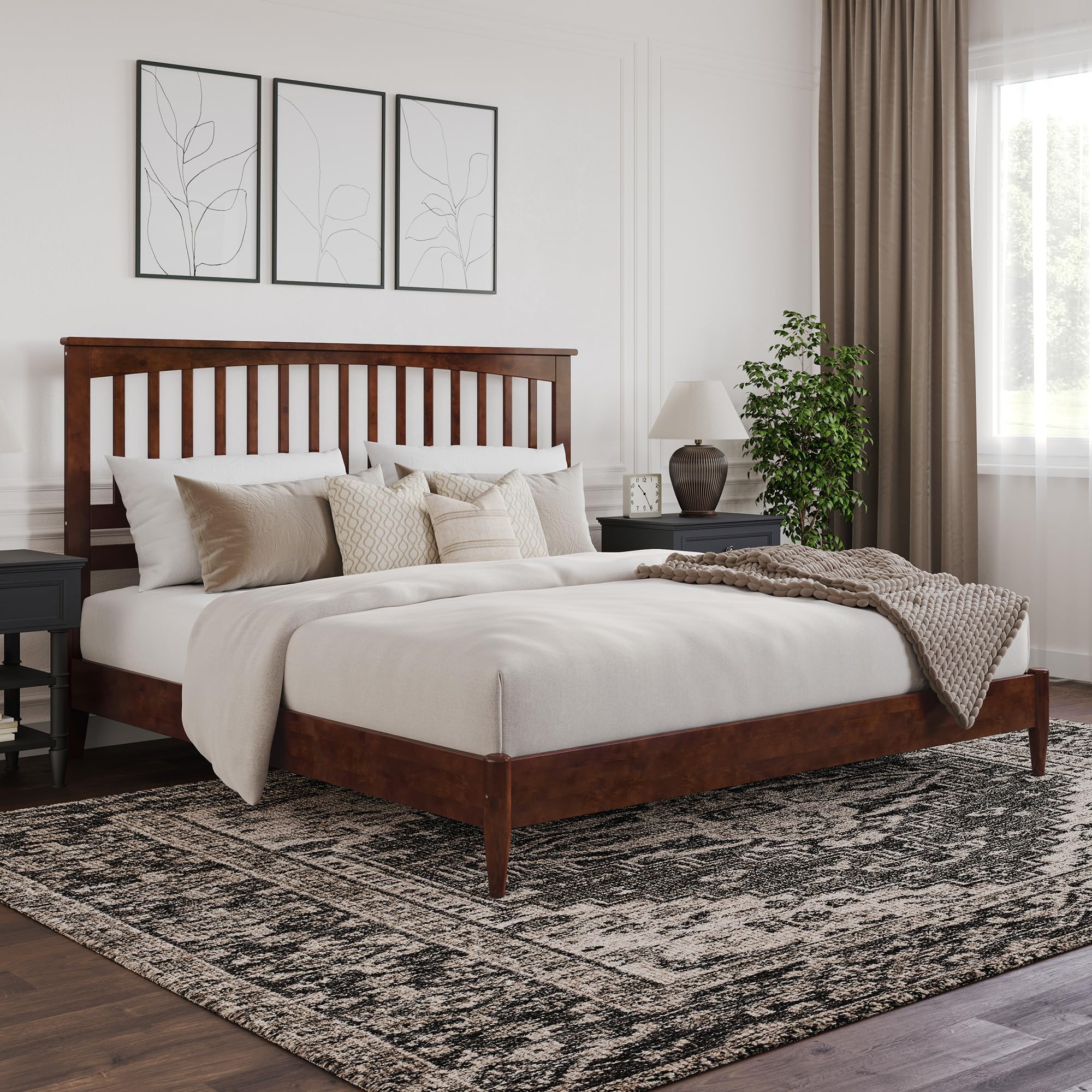 Becket King Solid Wood Low Profile Platform Bed in Walnut