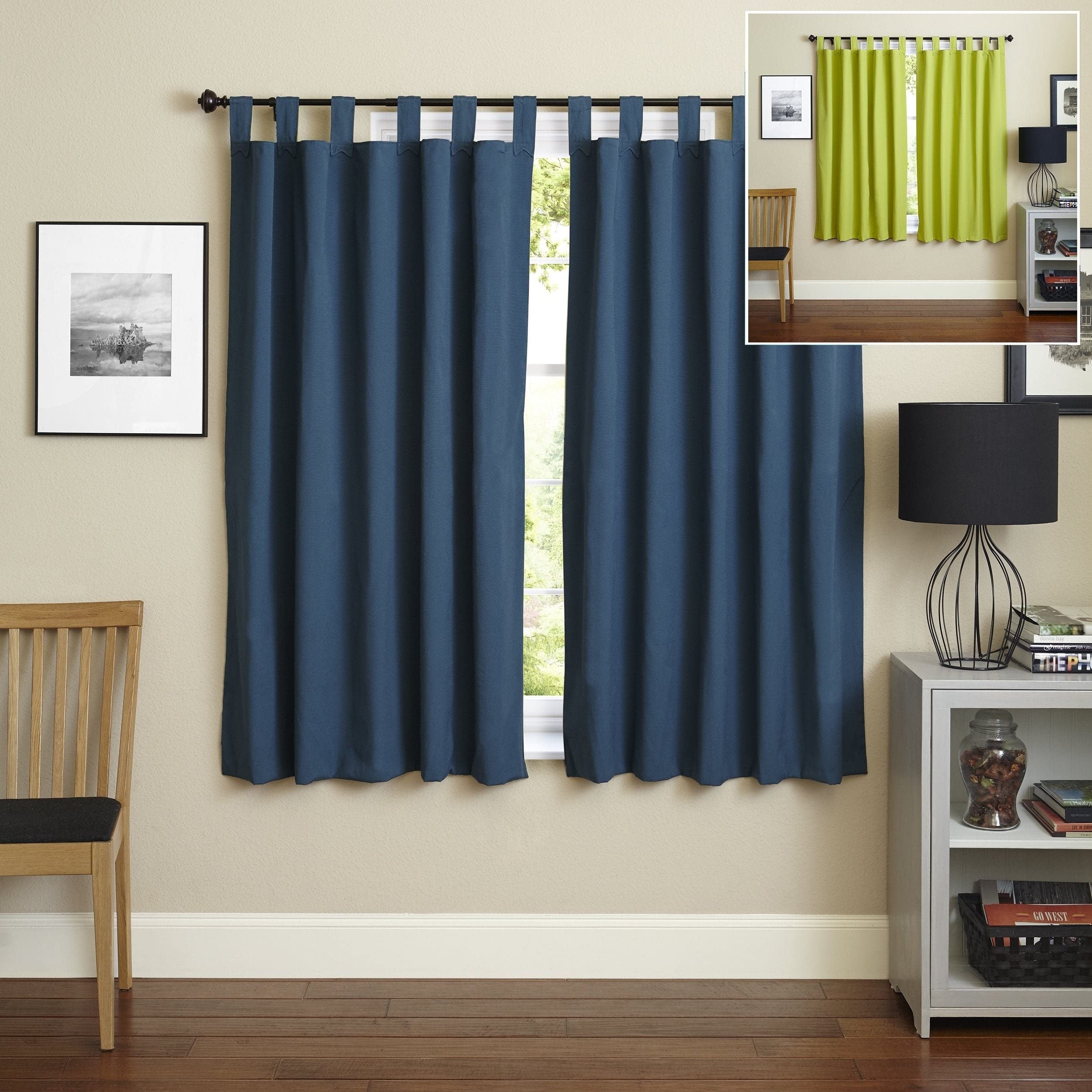 Blazing Needles 63-inch by 52-inch Twill Insulated Blackout Two-Tone Reversible Curtain Panels (Set of 2) - Indigo/Mojito Lime