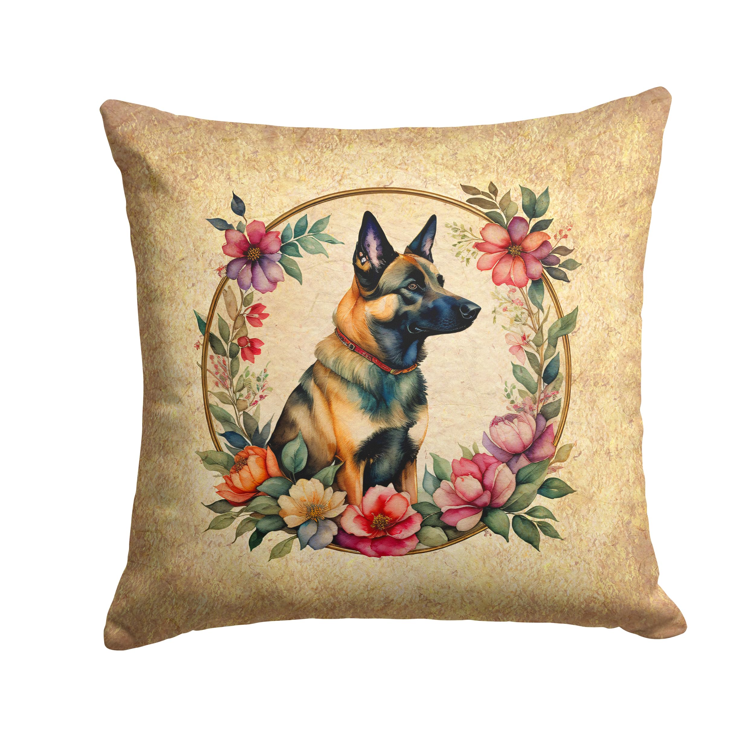 Belgian Malinois And Flowers Throw Pillow
