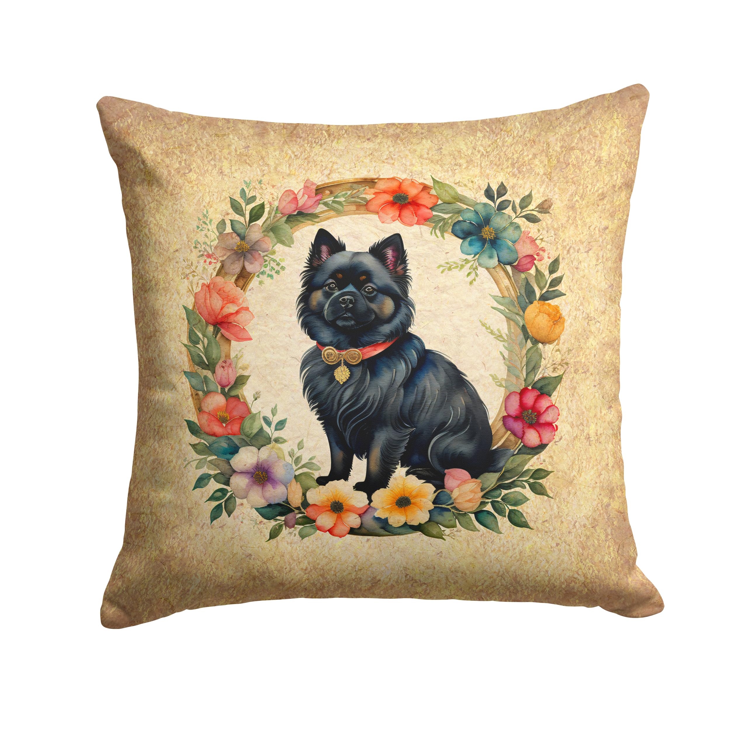 German Spitz And Flowers Throw Pillow