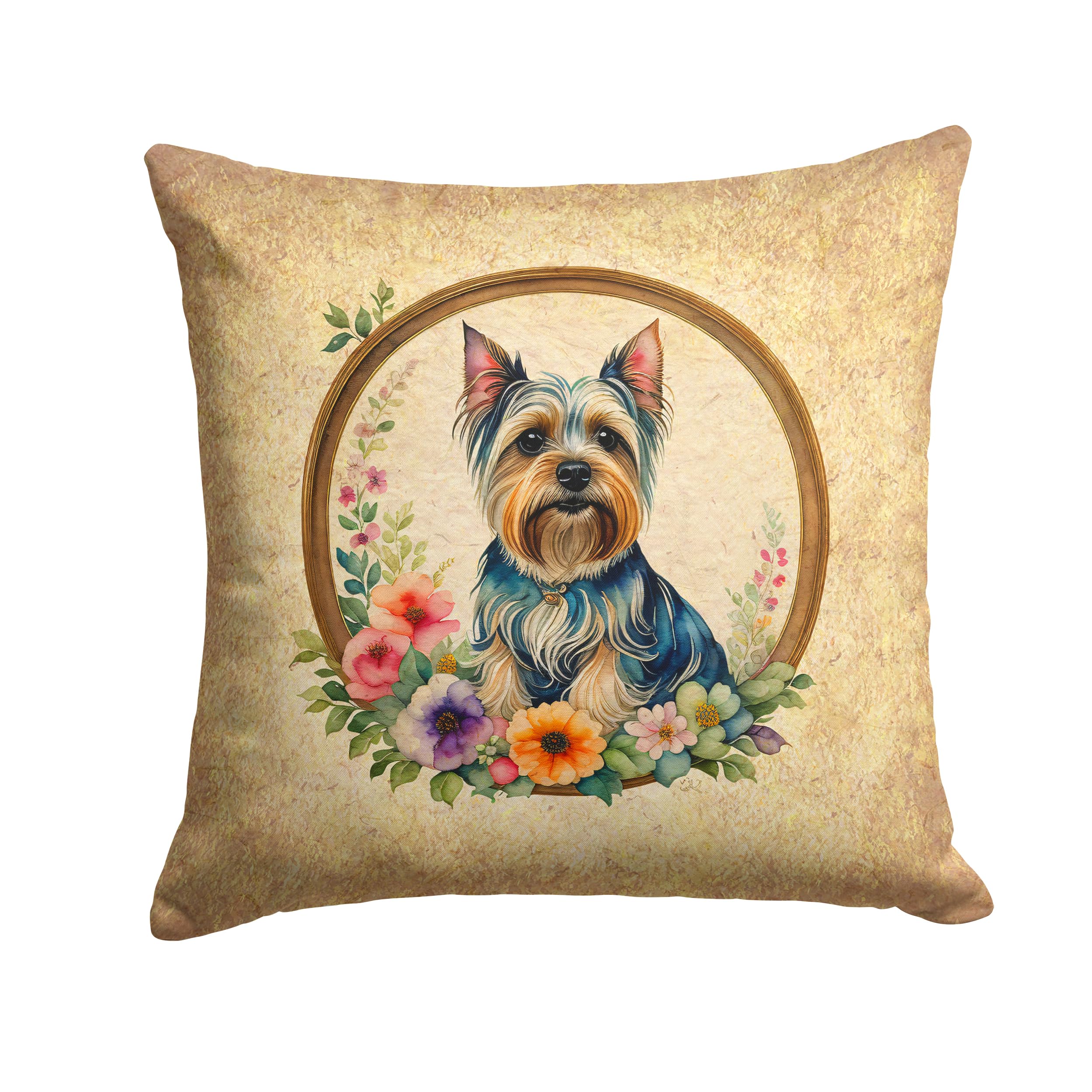 Silky Terrier And Flowers Throw Pillow