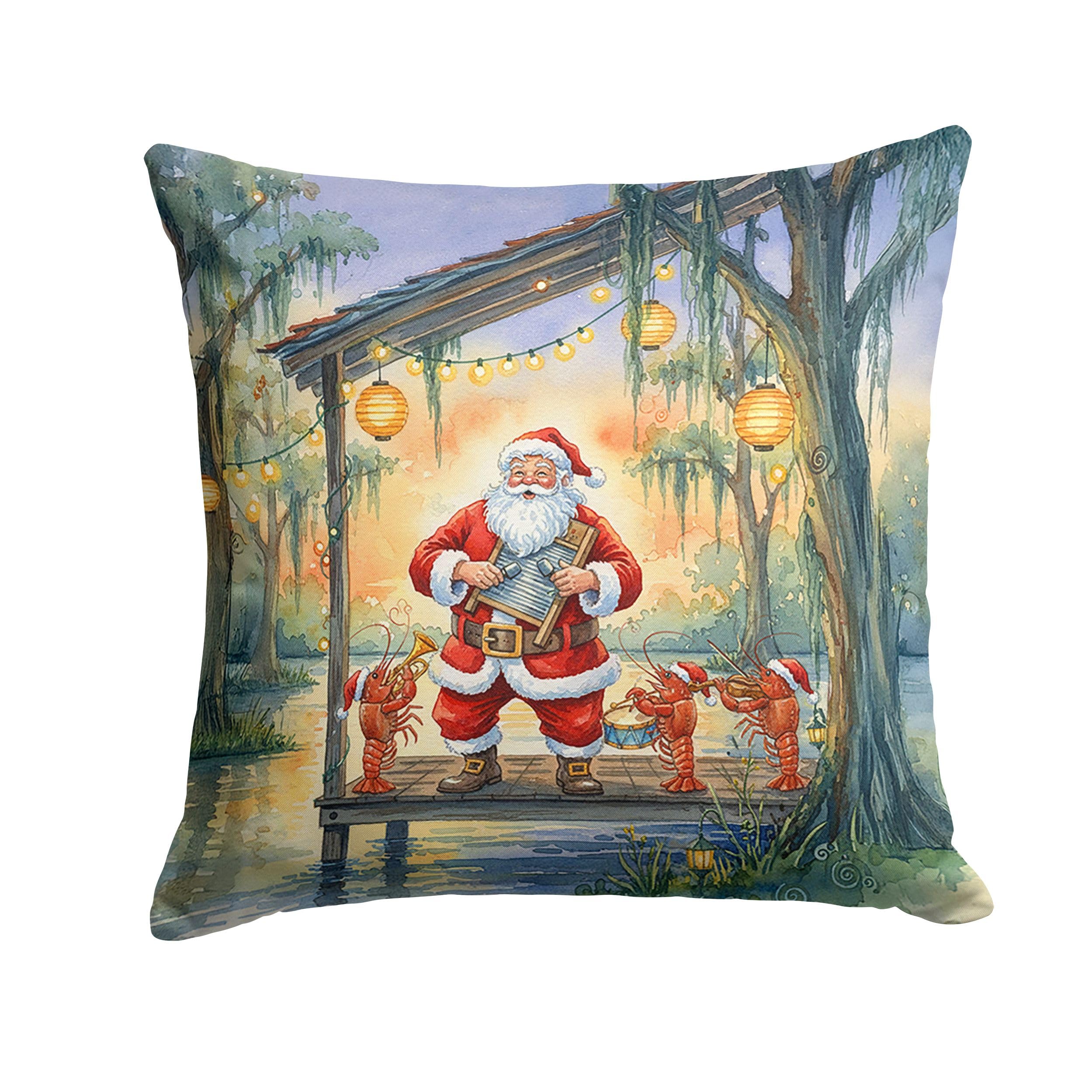 Carolines Treasures Cajun Santa Claus and The Crawfish Band Christmas Throw Pillow Decorative Indoor Outdoor Accent Cushion for Couch, Bed or Patio, 14Hx14W