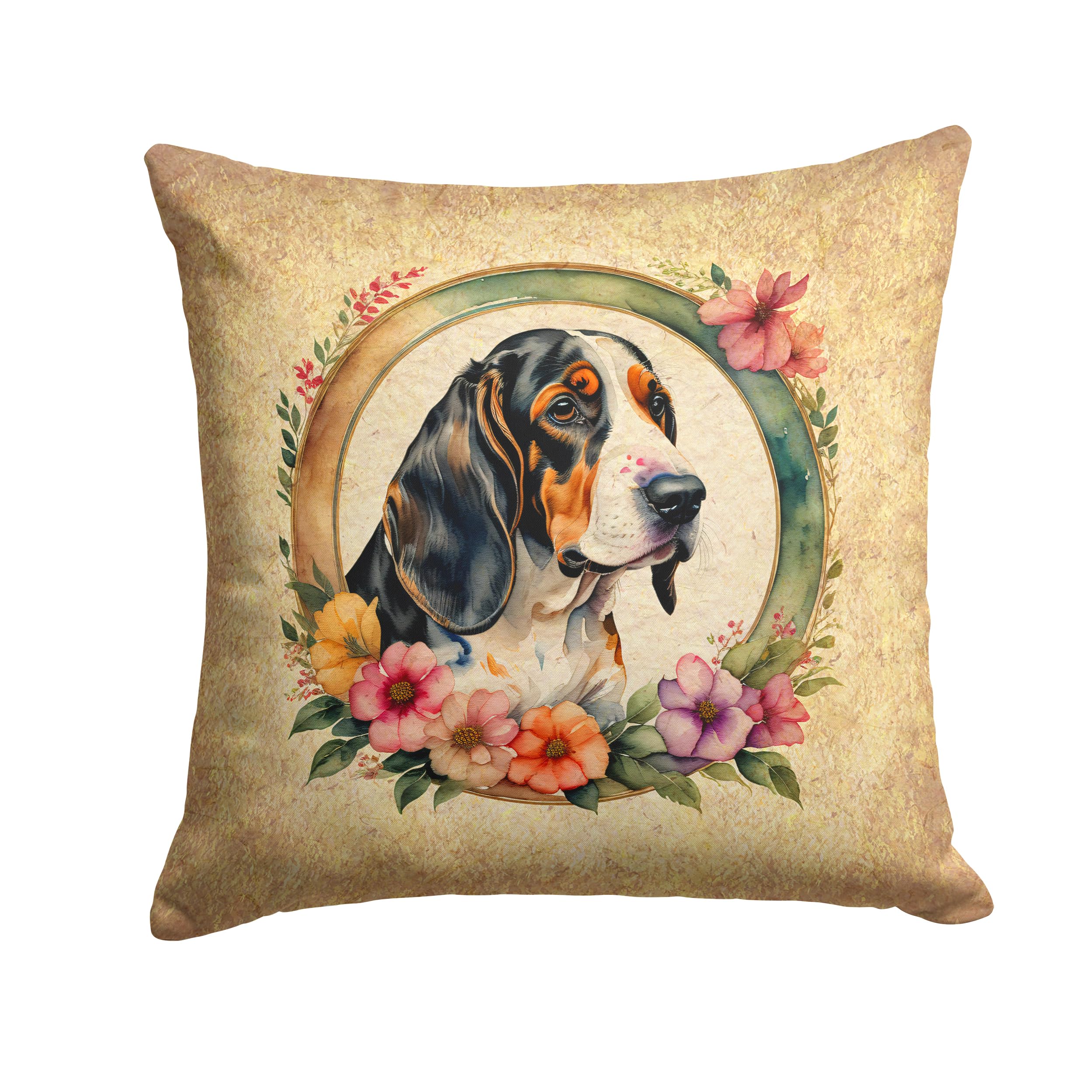 Basset Hound And Flowers Throw Pillow