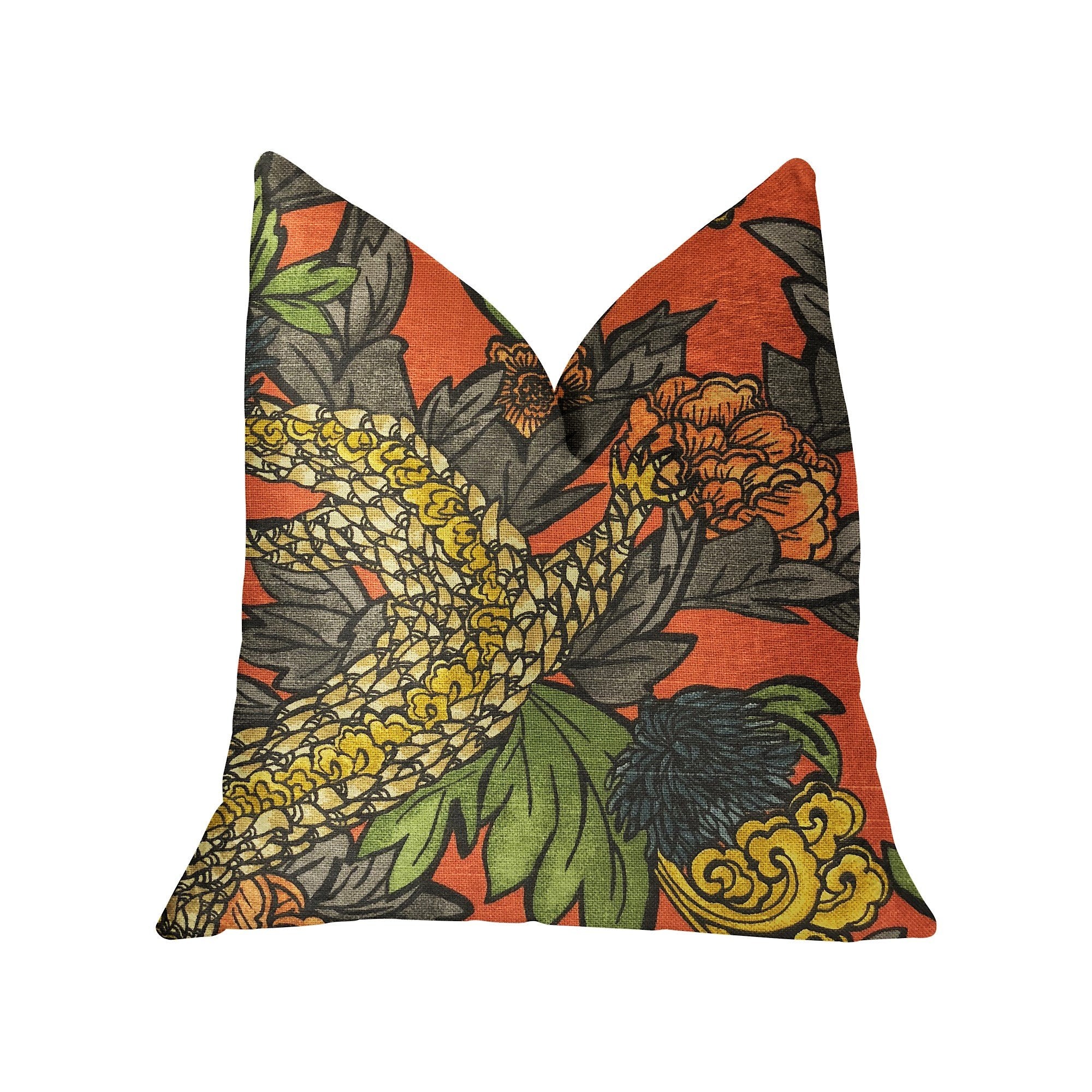 Plutus Amaryllis Dragon Multicolor Luxury Throw Pillow - Double sided  20 x 26″ Standard