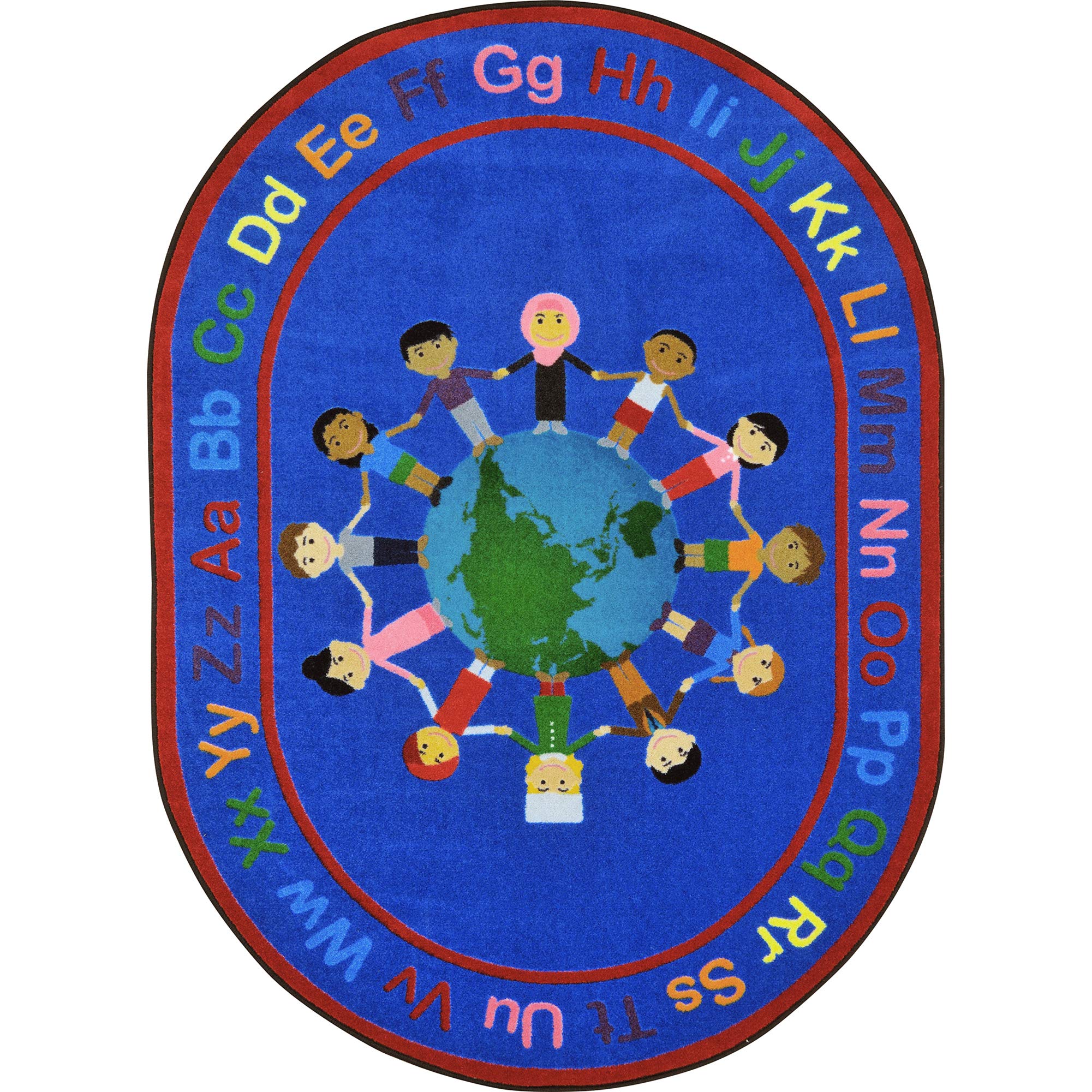Joy Carpets Kid Essentials A World of Friends 109 x 132??Oval Indoor Area Rug in Color Multi