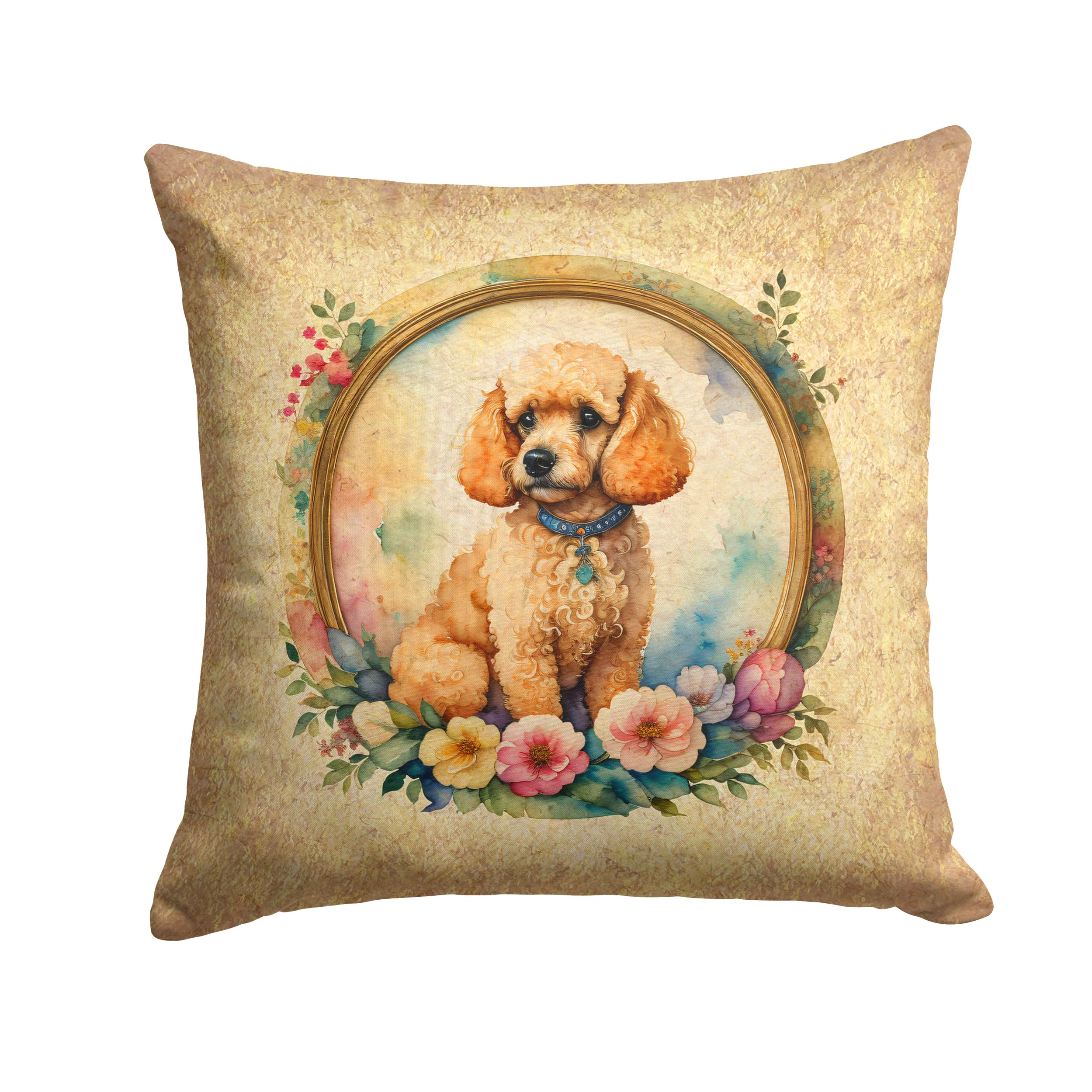 Poodle And Flowers Throw Pillow