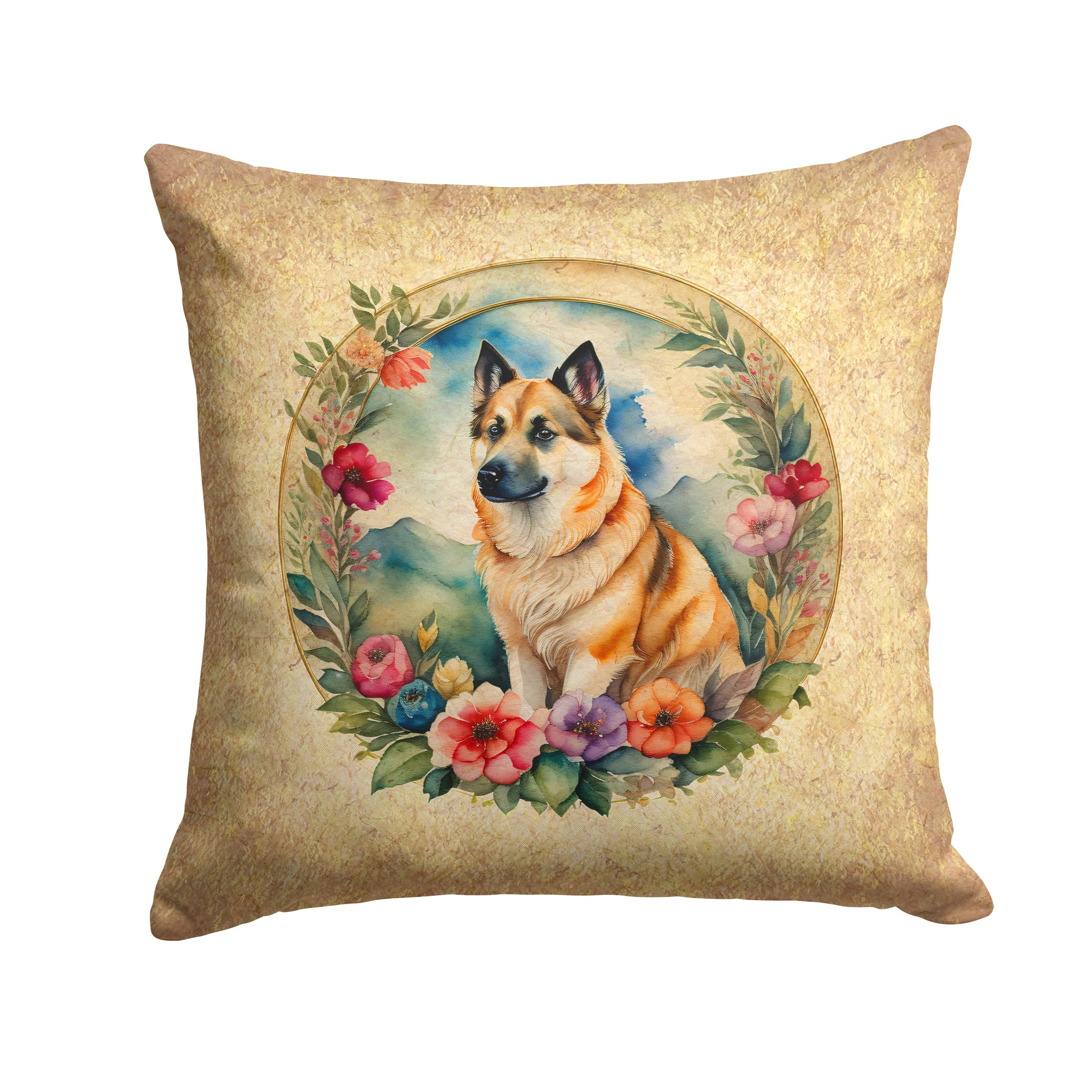 Norwegian Buhund And Flowers Throw Pillow