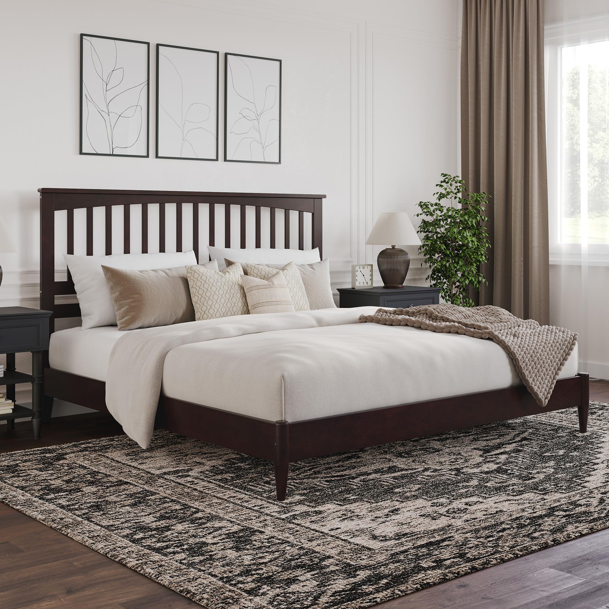 Becket King Solid Wood Low Profile Platform Bed in Espresso