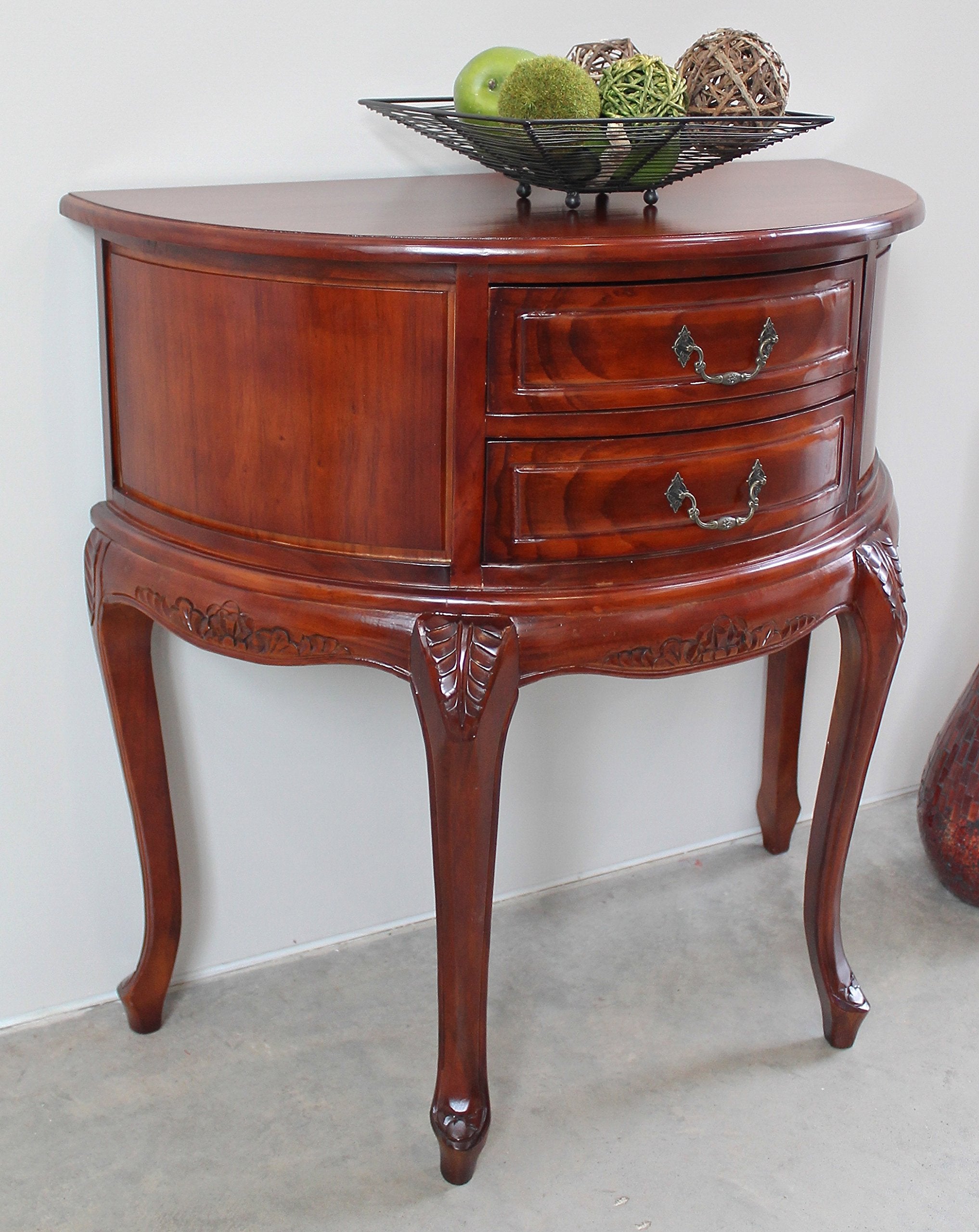 Windsor Carved Wood Half-moon 2-drawer Wall Table - Walnut
