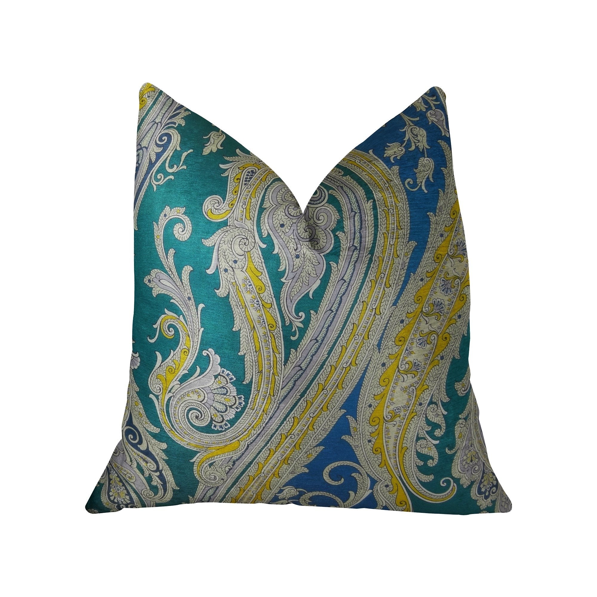 Plutus Brands Plutus Fun Paisley Handmade Throw Pillow, 20 X 20, Blue/Yellow/Green