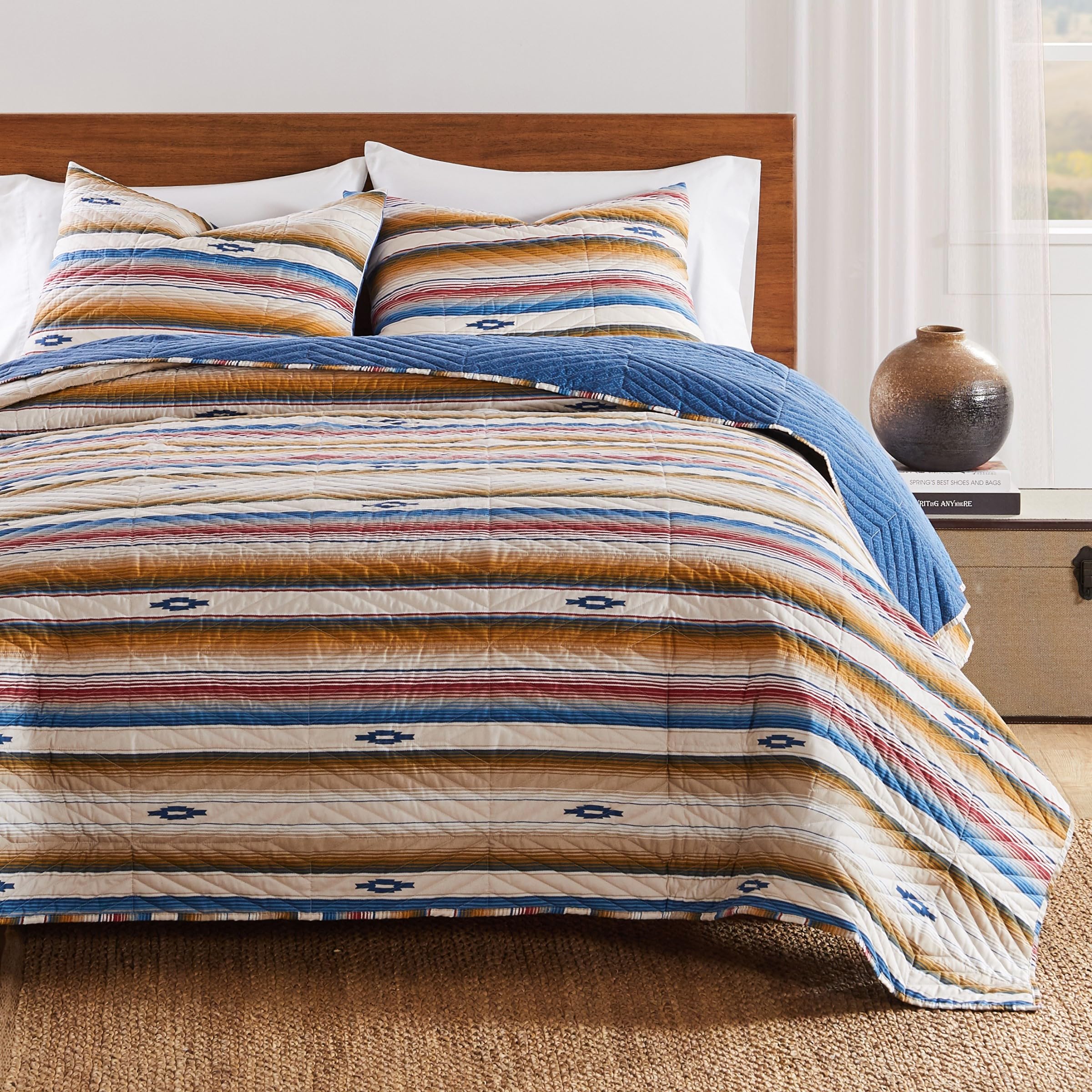 Greenland Home Fashions GL-2402AMSK Painted Desert Quilt Set, 3-Piece King/Cal King, Sapphire