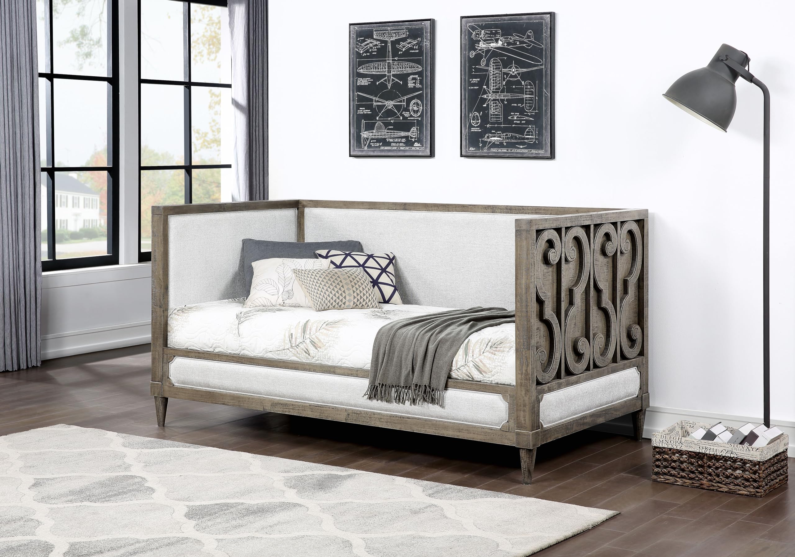 39710 Twin Daybed, Tan Fabric & Salvaged Natural Finish - Artesia ( 1Set/2Ctn )