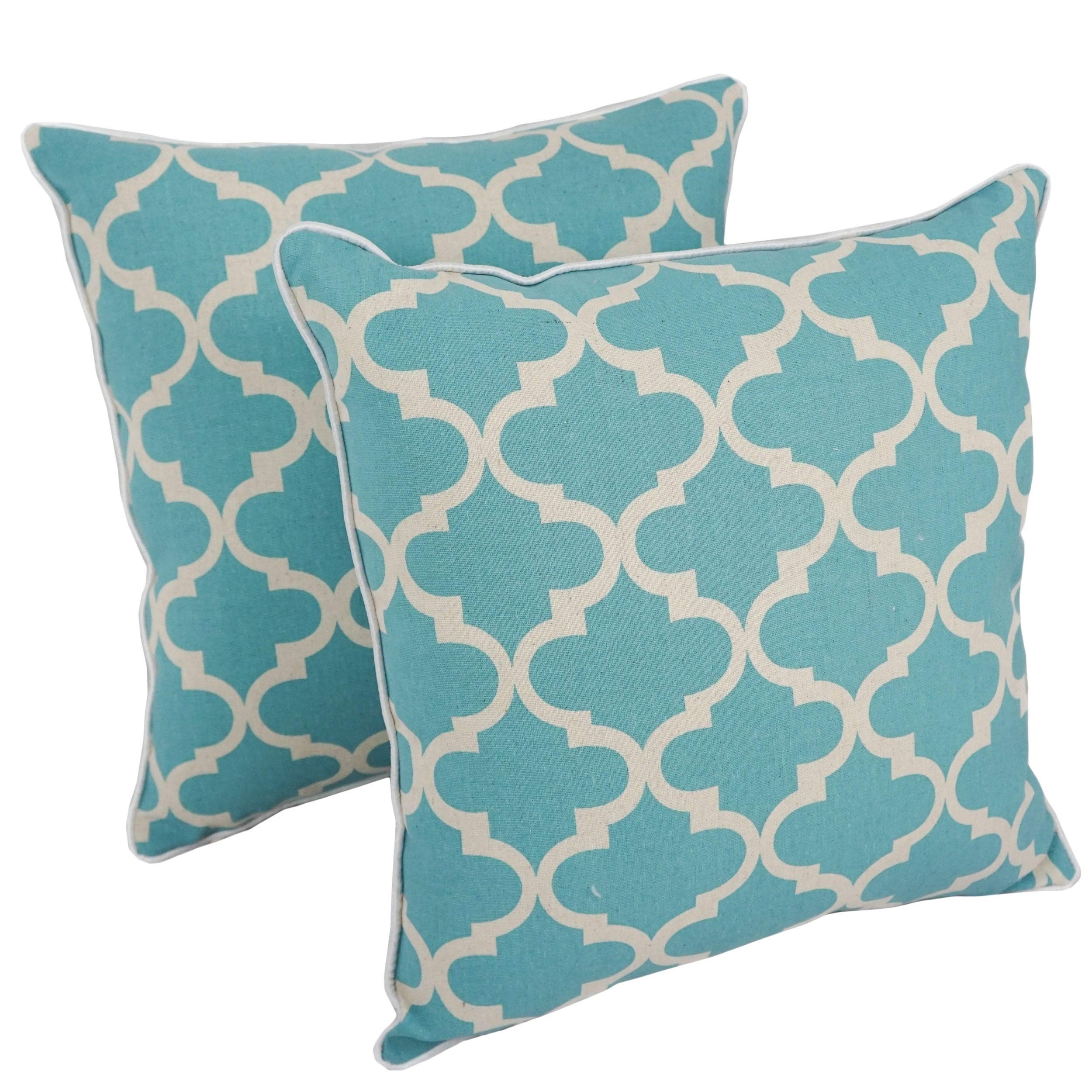 Blazing Needles 18-inch Corded Throw Pillows with Inserts (Set of 2) - Blue Lattice