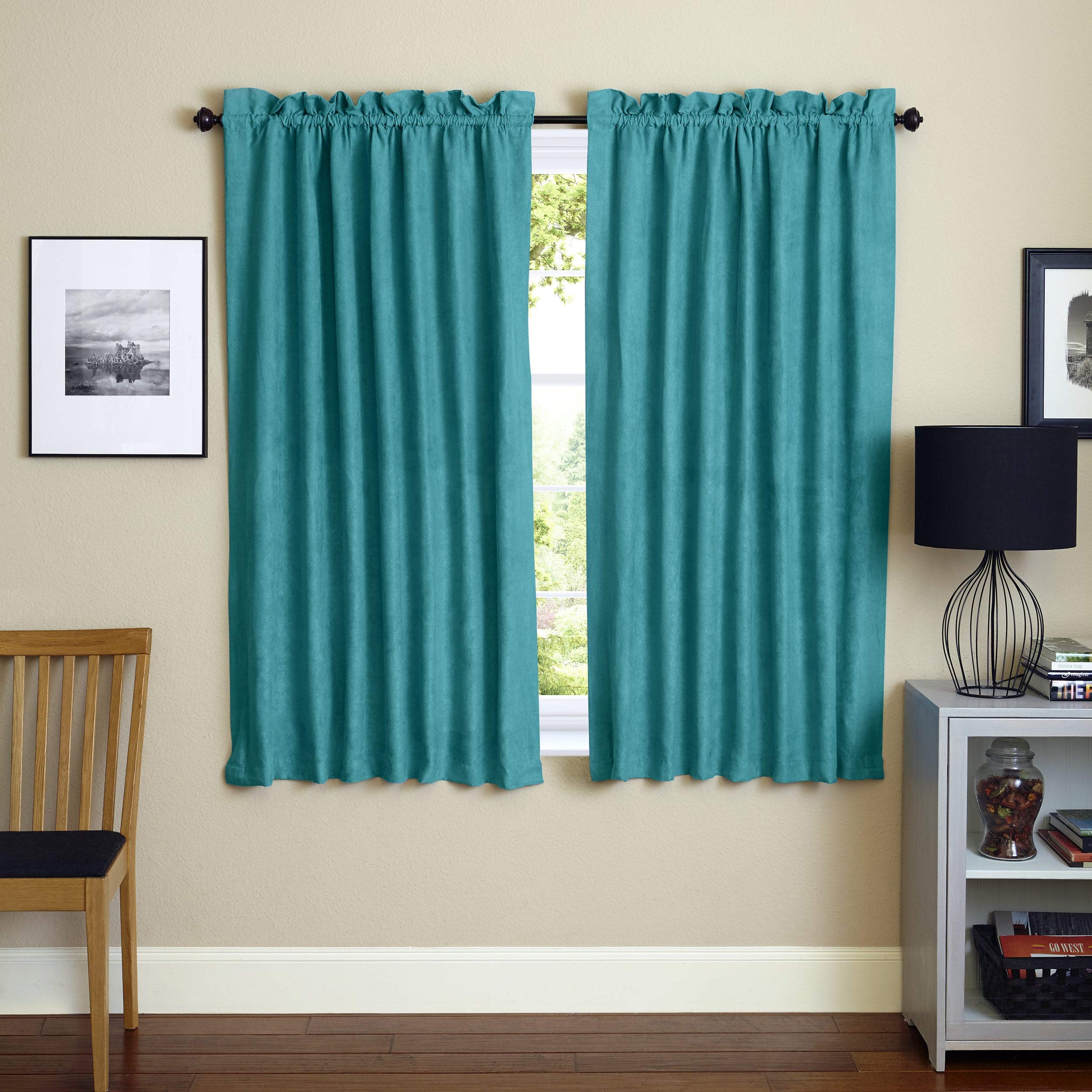 Blazing Needles 63-inch by 52-inch Microsuede Blackout Curtain Panels (Set of 2) - Aqua Blue