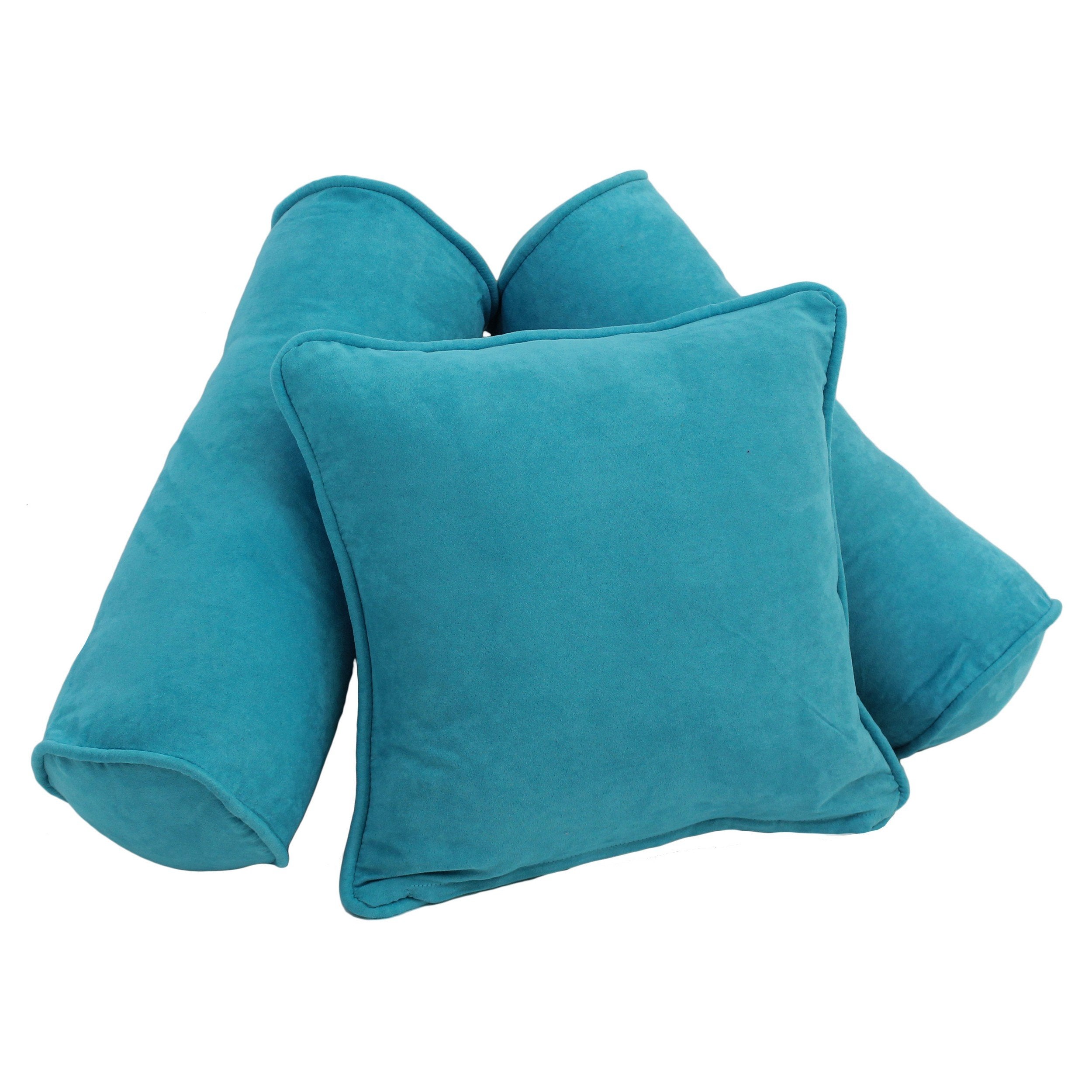 Double-corded Solid Microsuede Throw Pillows with Inserts (Set of 3) - Aqua Blue
