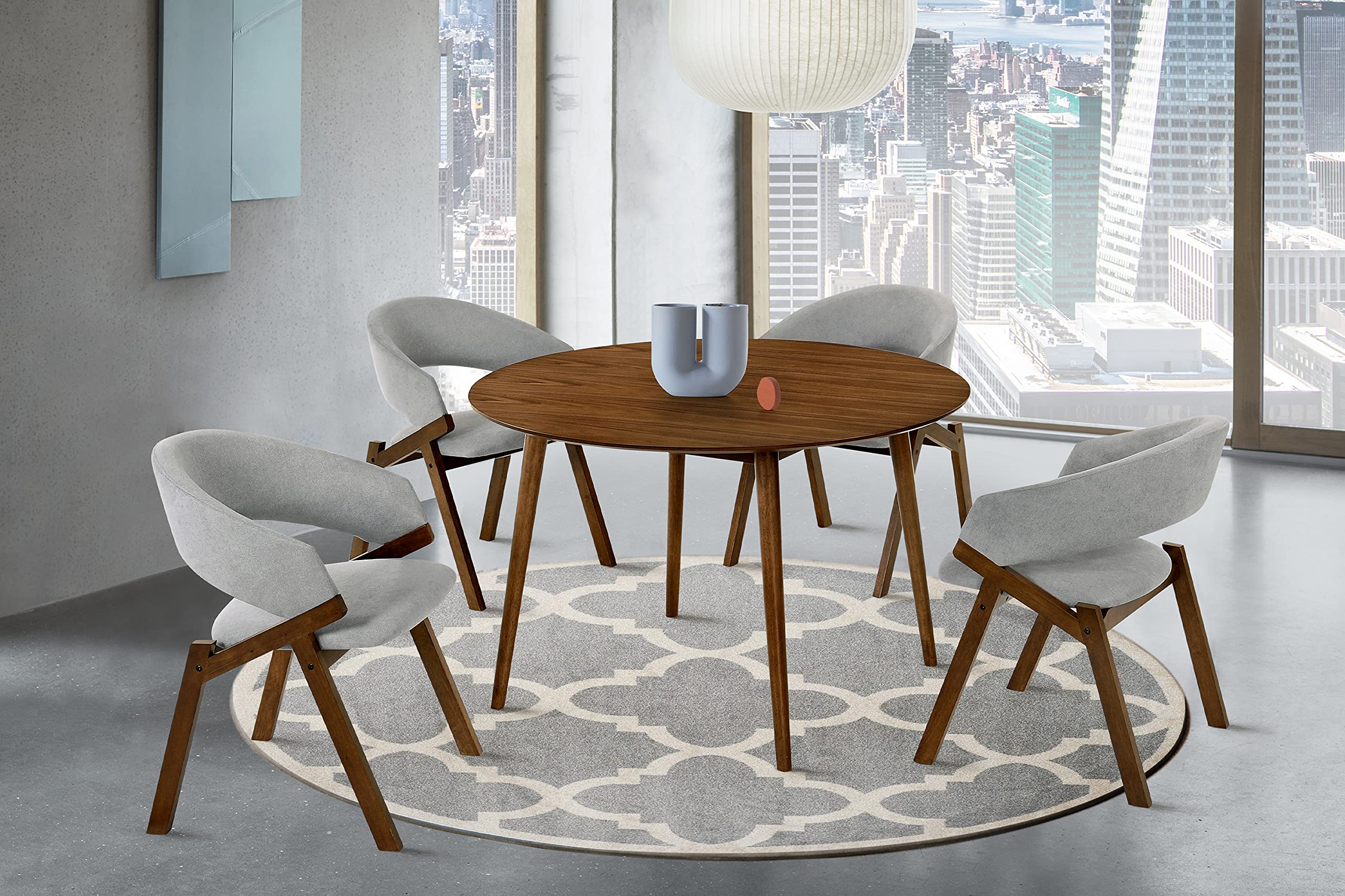 Armen Living Arcadia And Talulah 5 Piece Dining Set, 48 Round, Grey/Walnut Wood