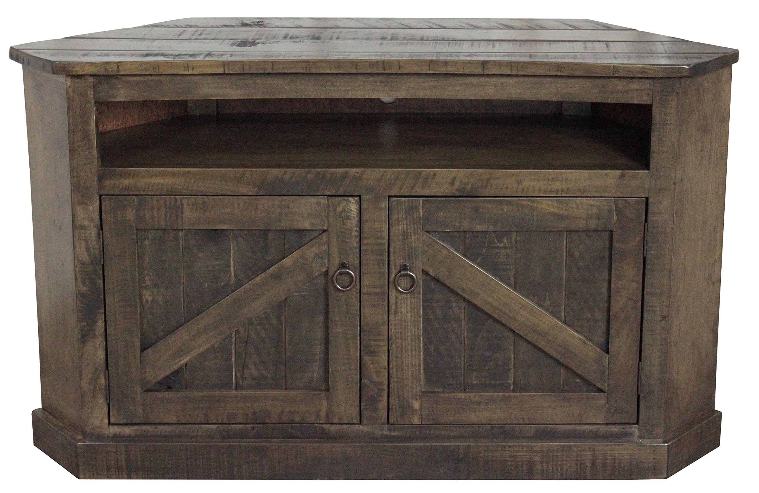 Rustic Curve Corner TV Stand in Rustic Driftwood