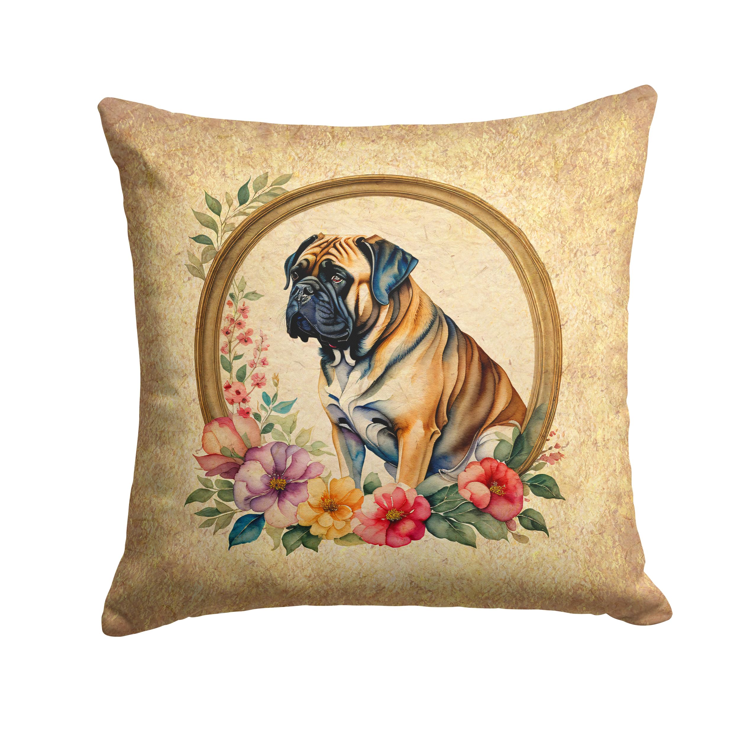 Mastiff And Flowers Throw Pillow