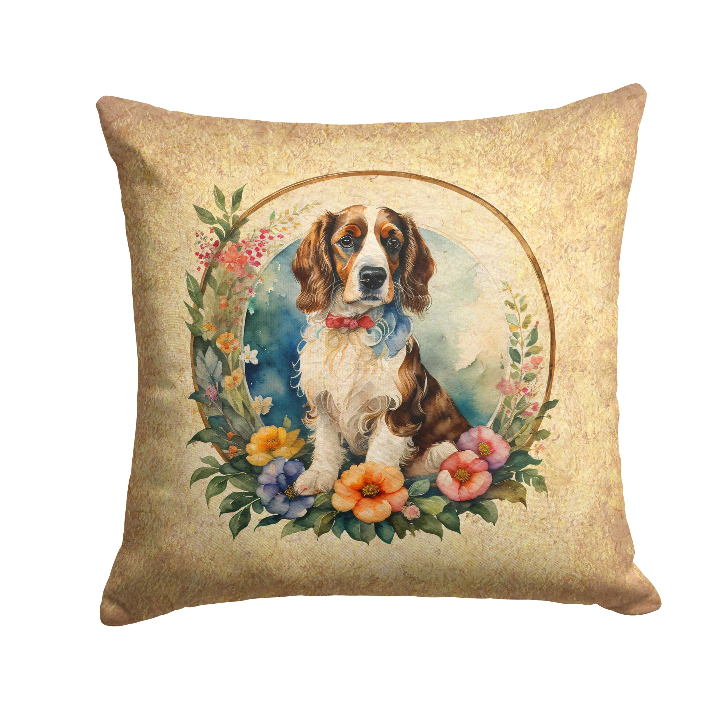 Welsh Springer Spaniel And Flowers Throw Pillow