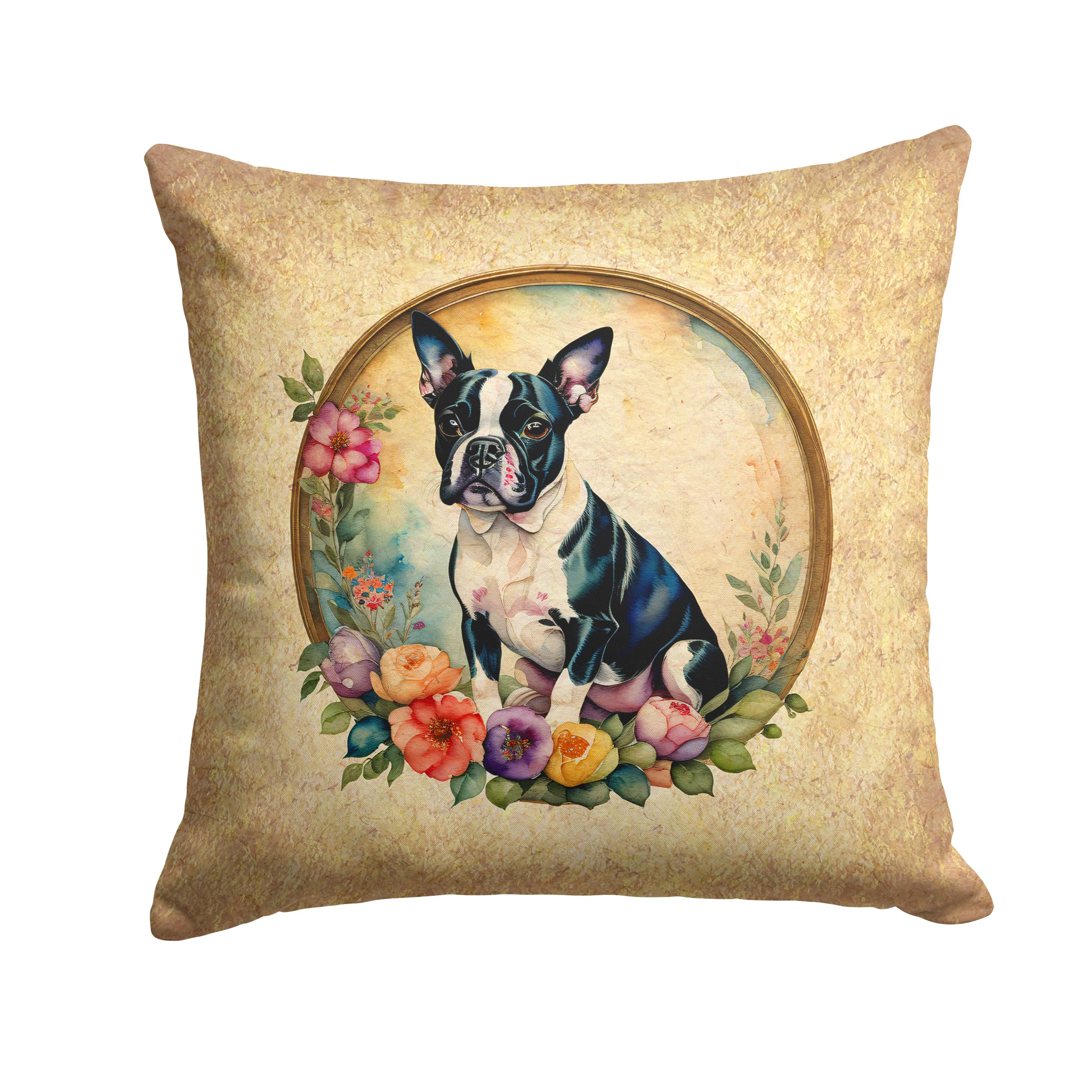 Boston Terrier And Flowers Throw Pillow