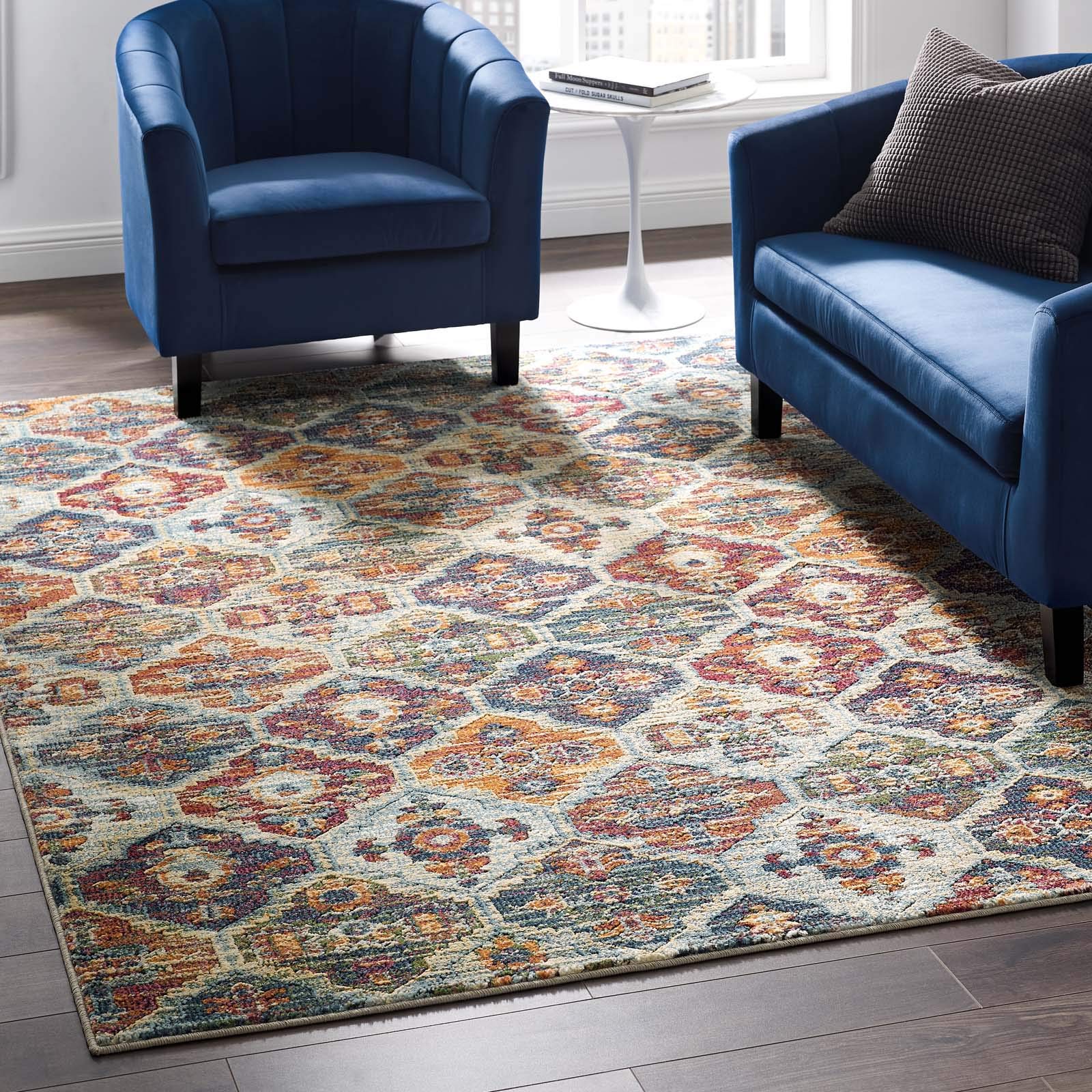 Tribute Azalea Distressed Vintage Floral Lattice 5x8 Area Rug - Multicolored