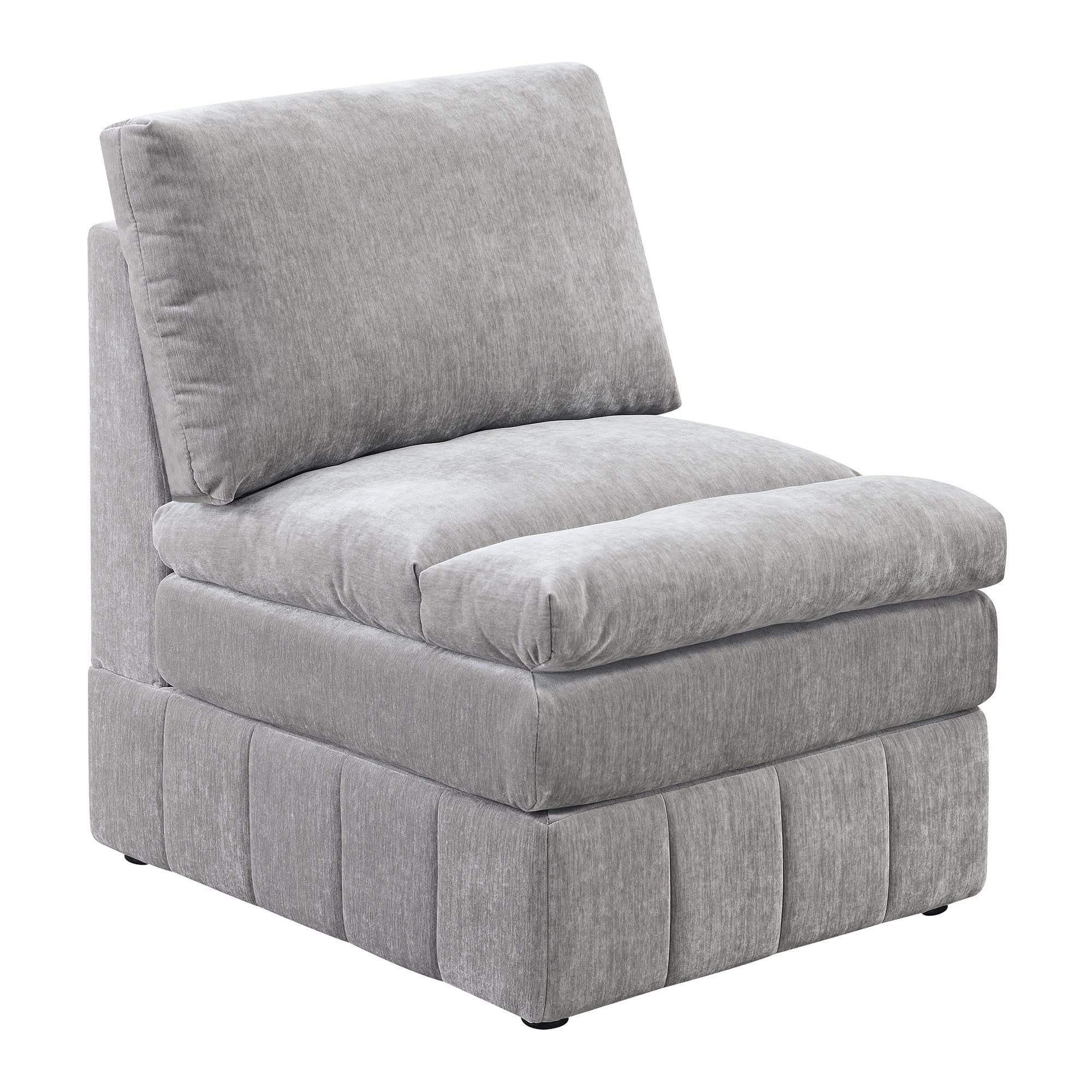 Luna 35 Inch Modular Armless Chair, Three Layer Plush Cushioned Seat, Gray