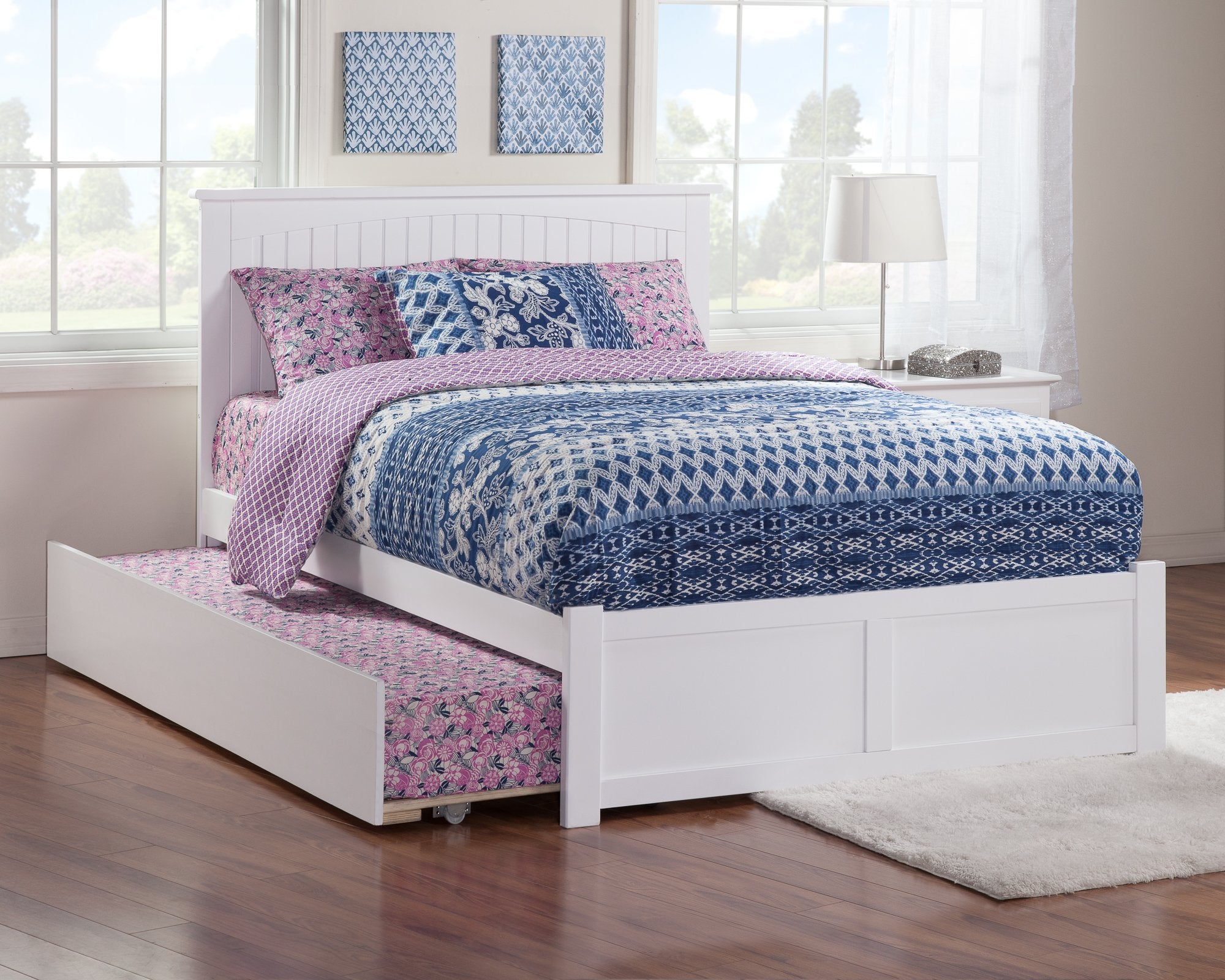 Nantucket Full Solid Wood Platform Bed with Footboard & Full Trundle in White