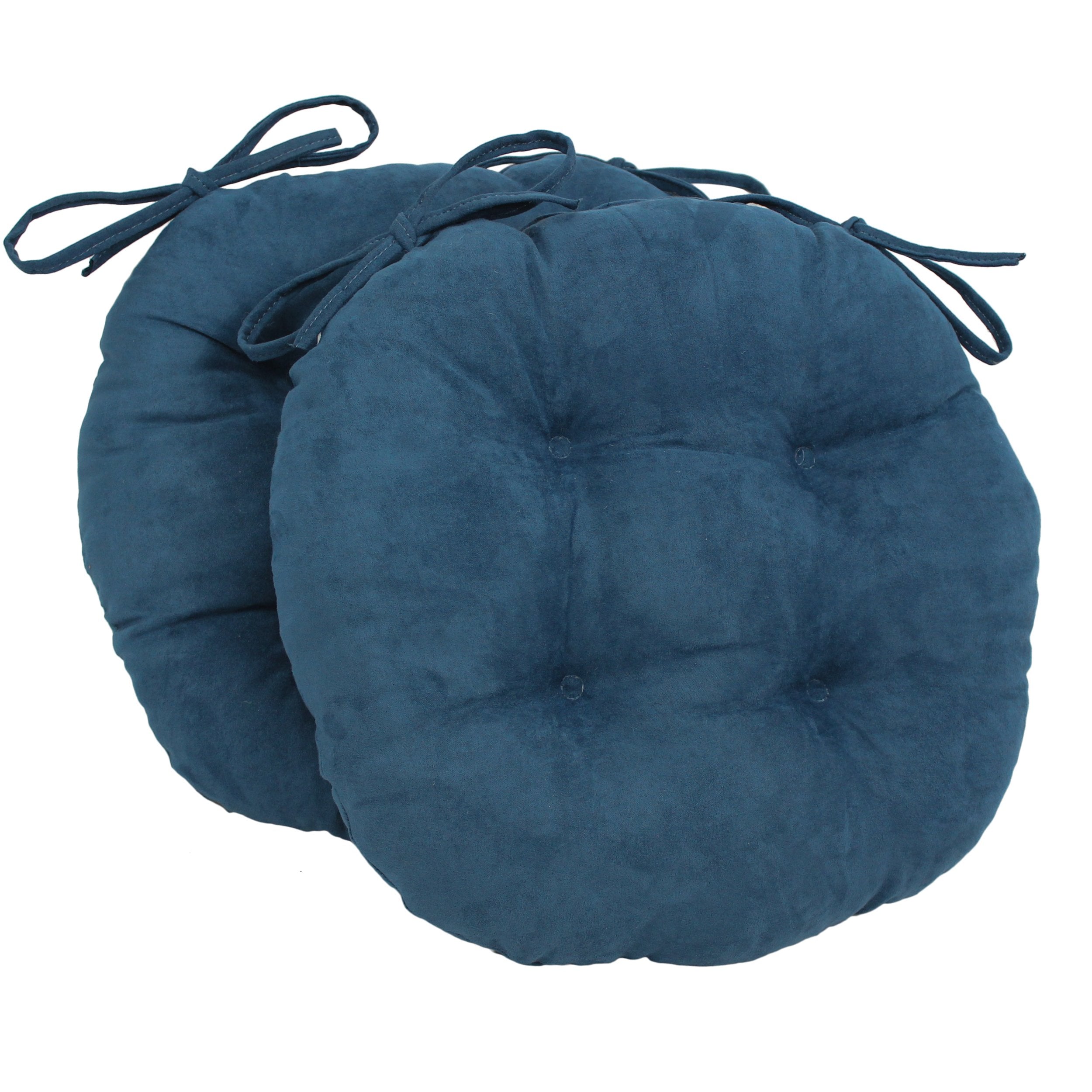 16-inch Solid Micro Suede Round Tufted Chair Cushions (Set of 2) - Indigo