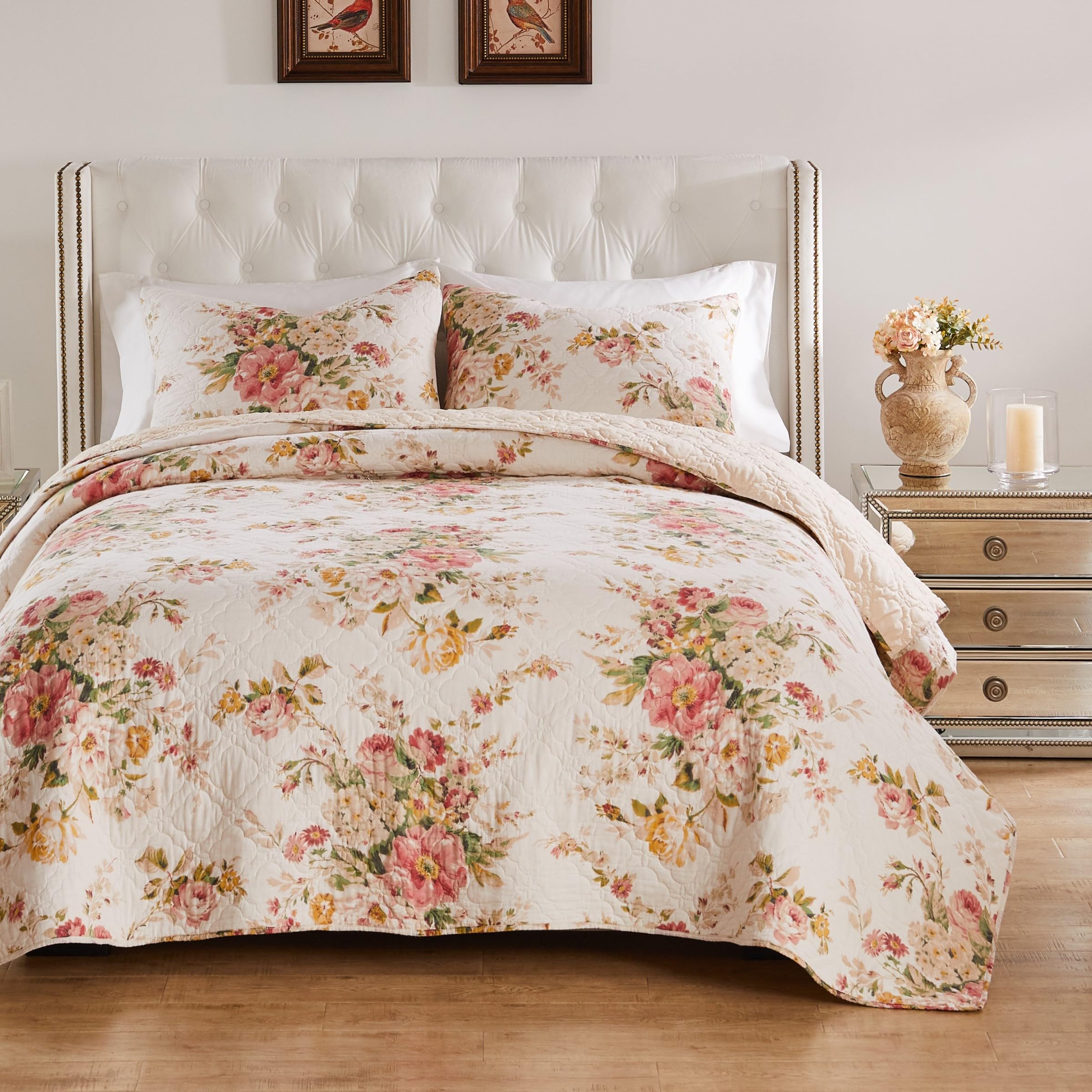 Greenland Home Fashions GL-2402GMSQ Grace Quilt Set, 3-Piece Full/Queen, Buttercup