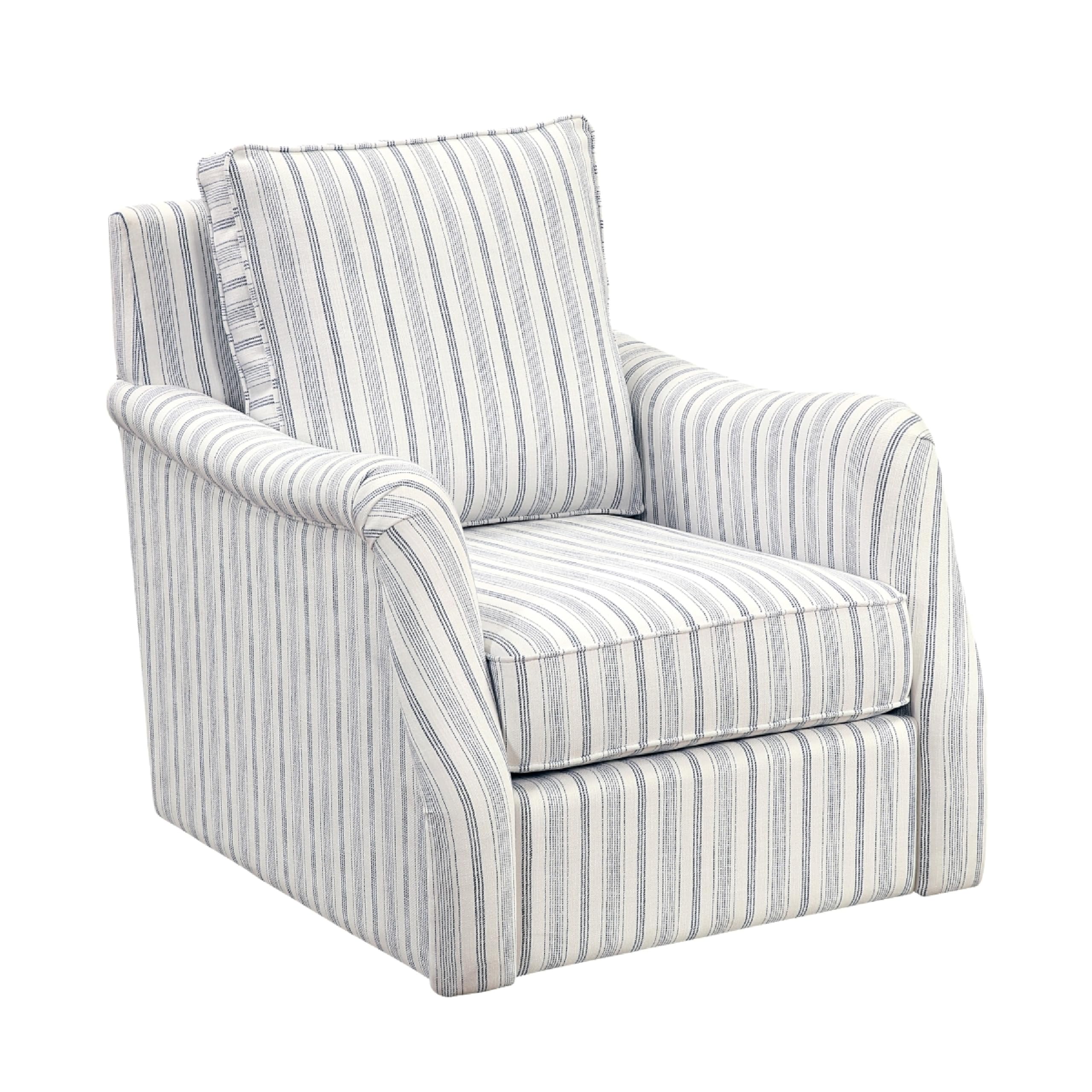 Boni Swivel Accent Chair, Foam Fill, Off White Polyester, Blue Stripes
