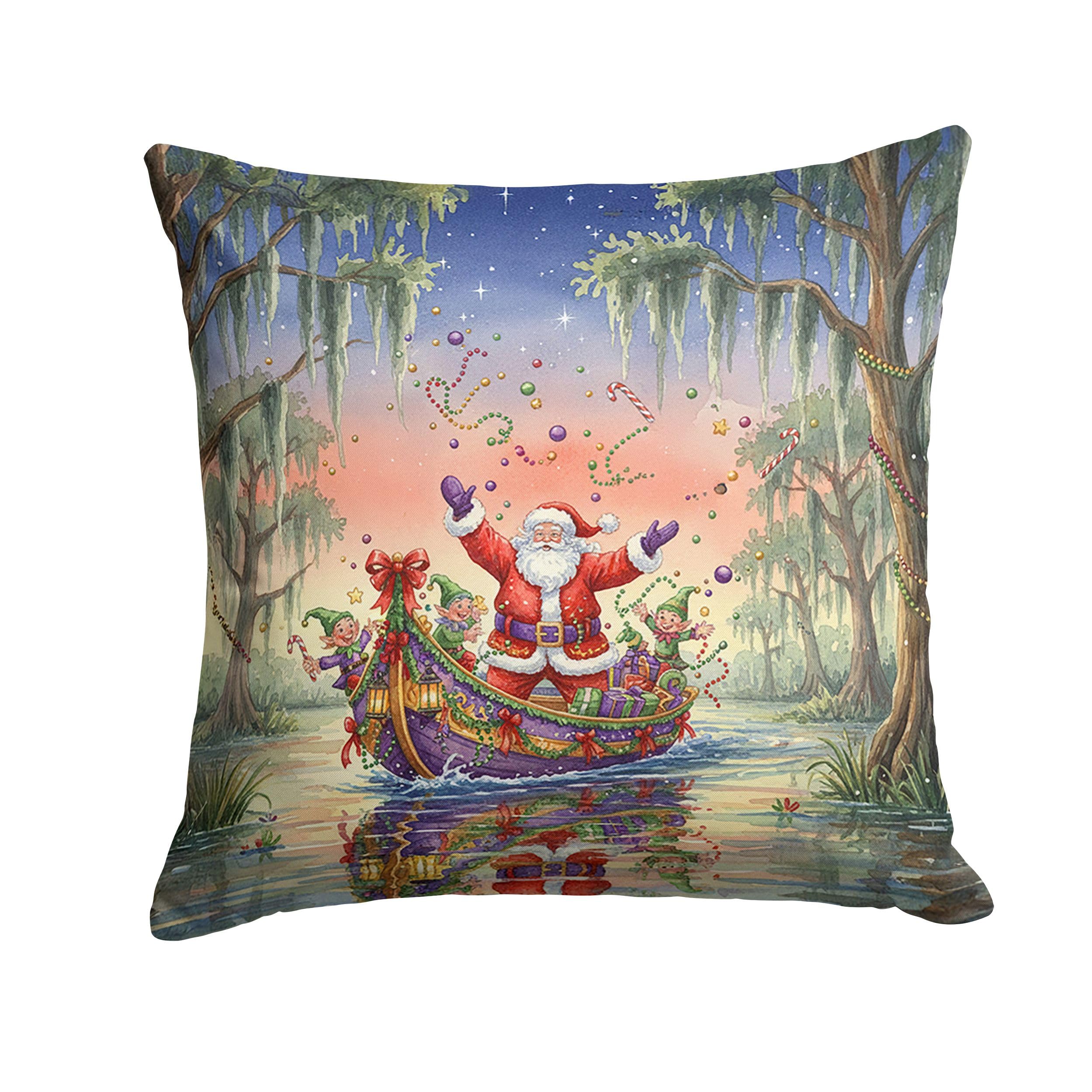 Carolines Treasures Cajun Santa Claus in The Bayou Christmas Parade Christmas Throw Pillow Decorative Indoor Outdoor Accent Cushion for Couch, Bed or Patio, 14Hx14W