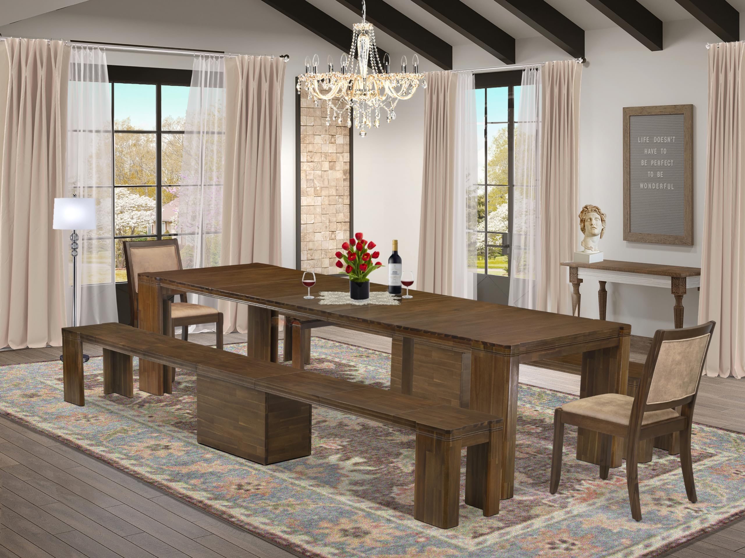 5 Pieces Extendable Dining Set Includes a Rectangle Kitchen Table