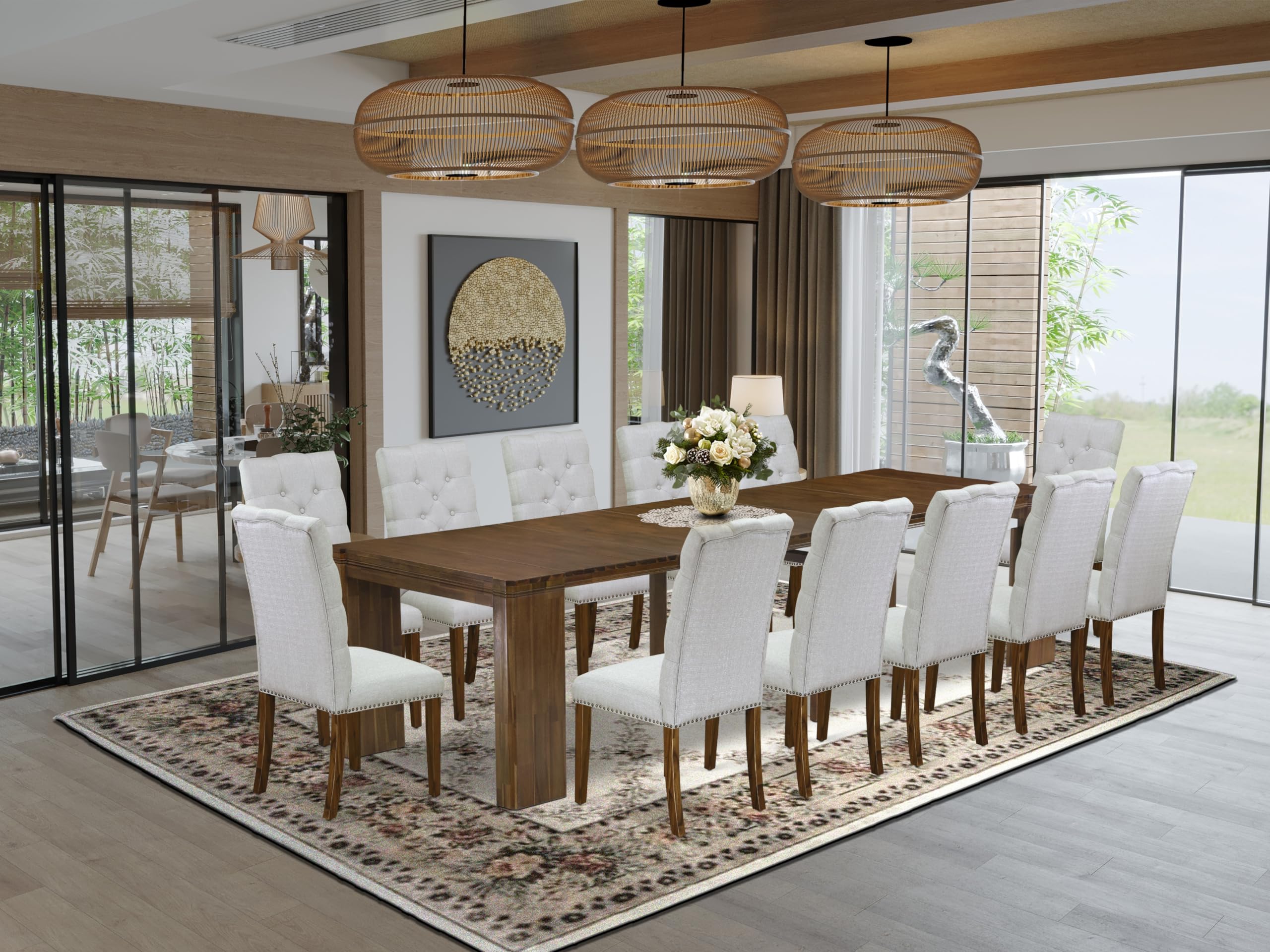 13 Pieces Extendable Dining Set Includes a Rectangle Kitchen Table