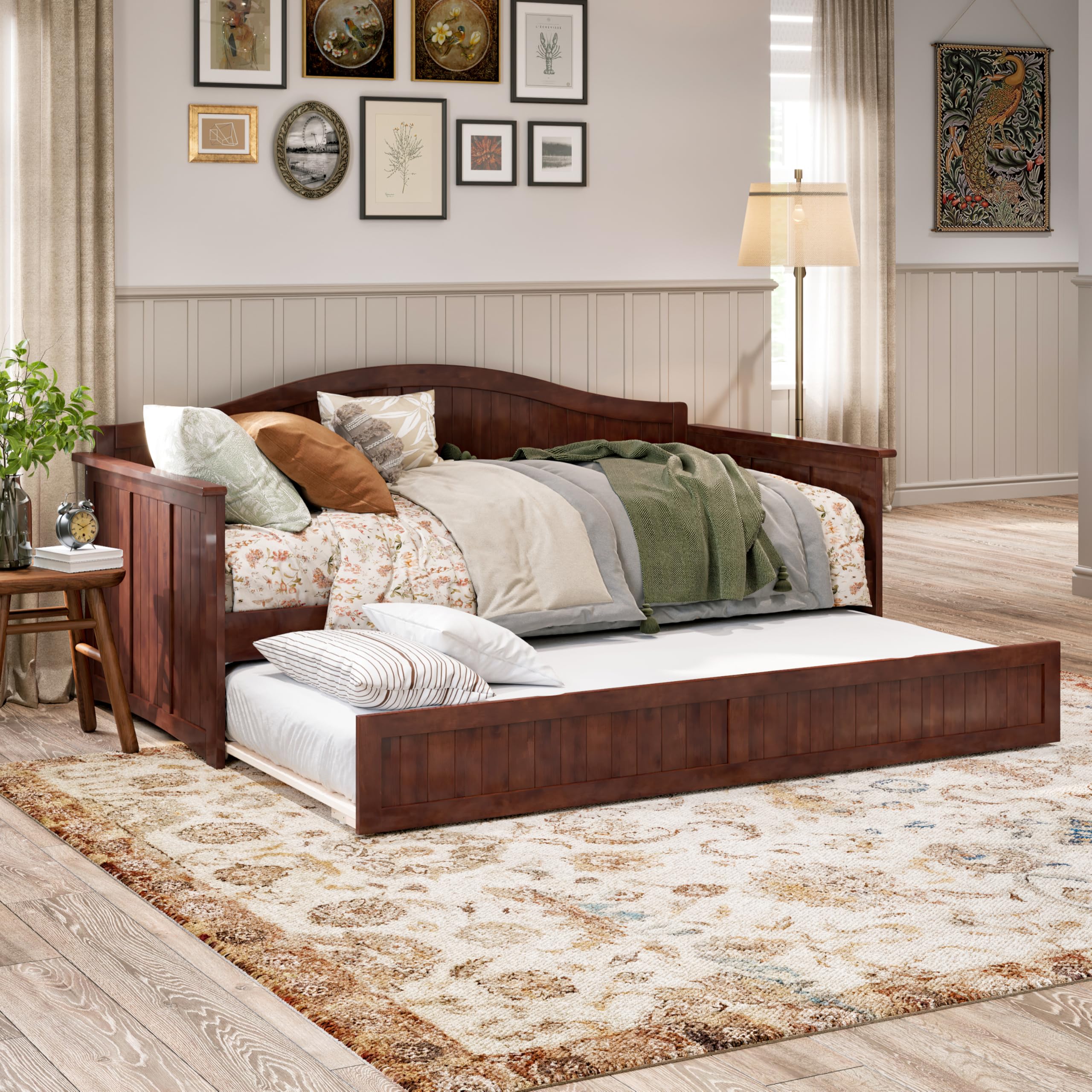 AFI Nantucket Twin Wood Daybed with Twin Size Trundle in Walnut