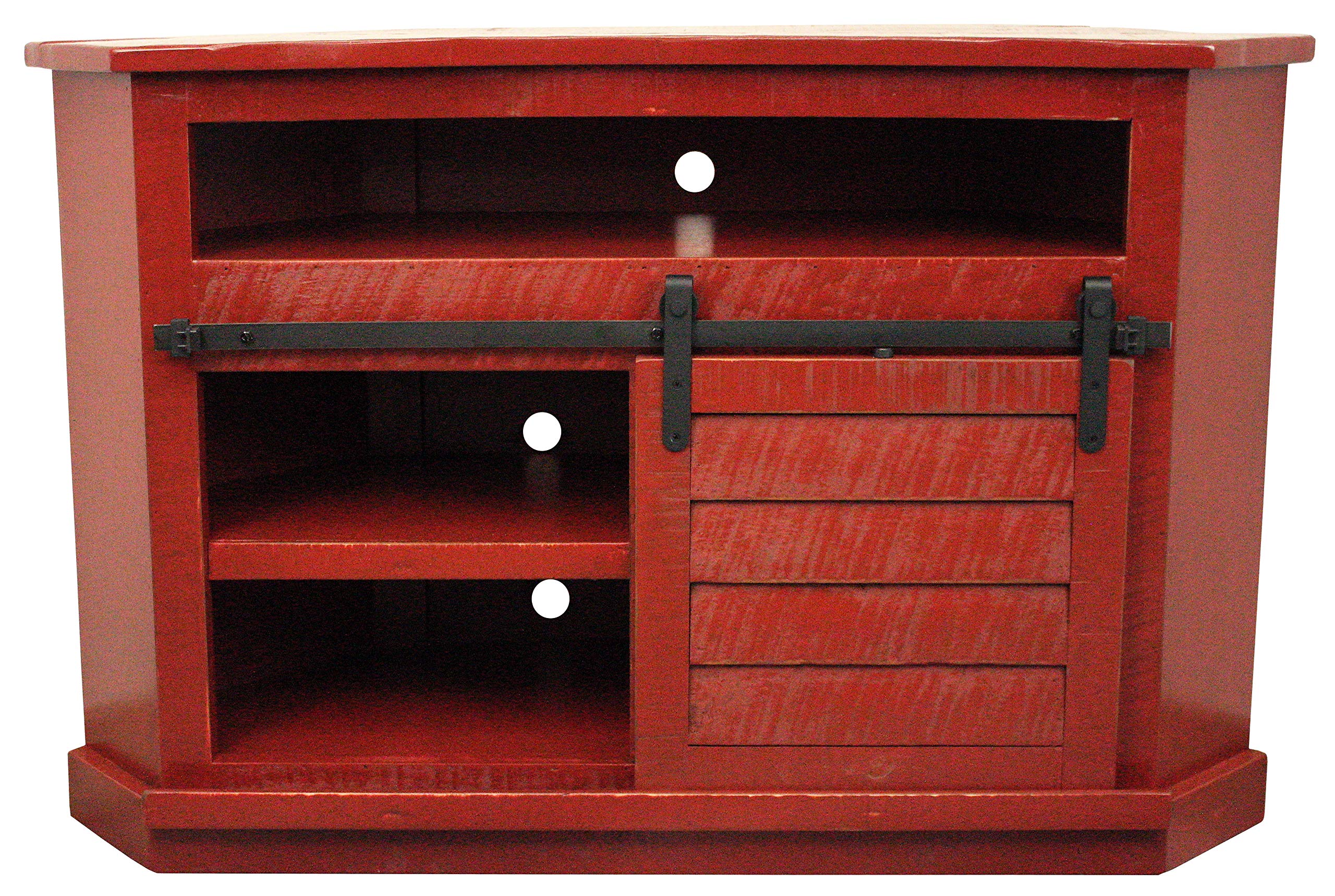 Rustic Alcove Shutter Corner TV Stand in Rustic Red