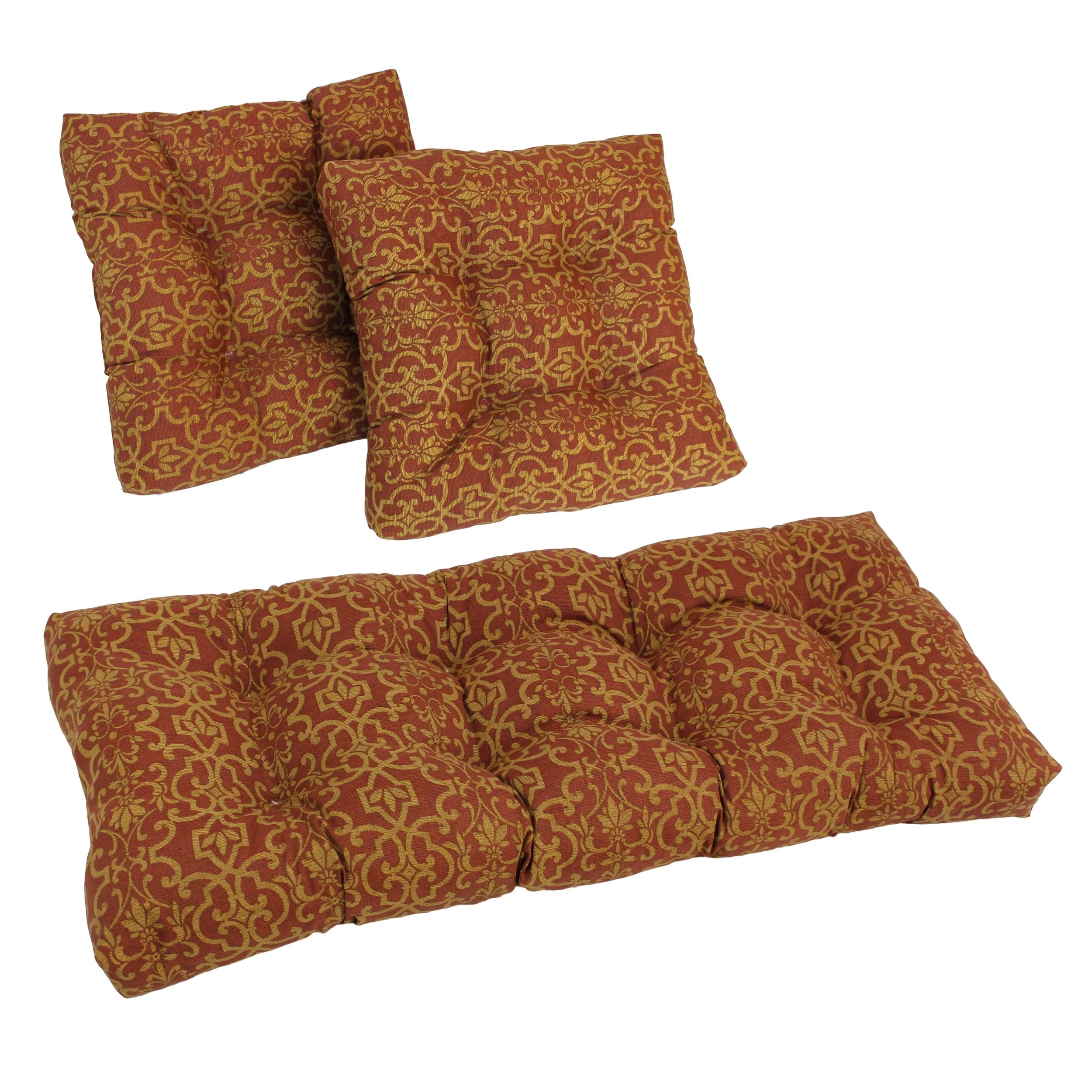 Square Spun Polyester Outdoor Tufted Settee Cushions (Set of 3) - Vanya Paprika