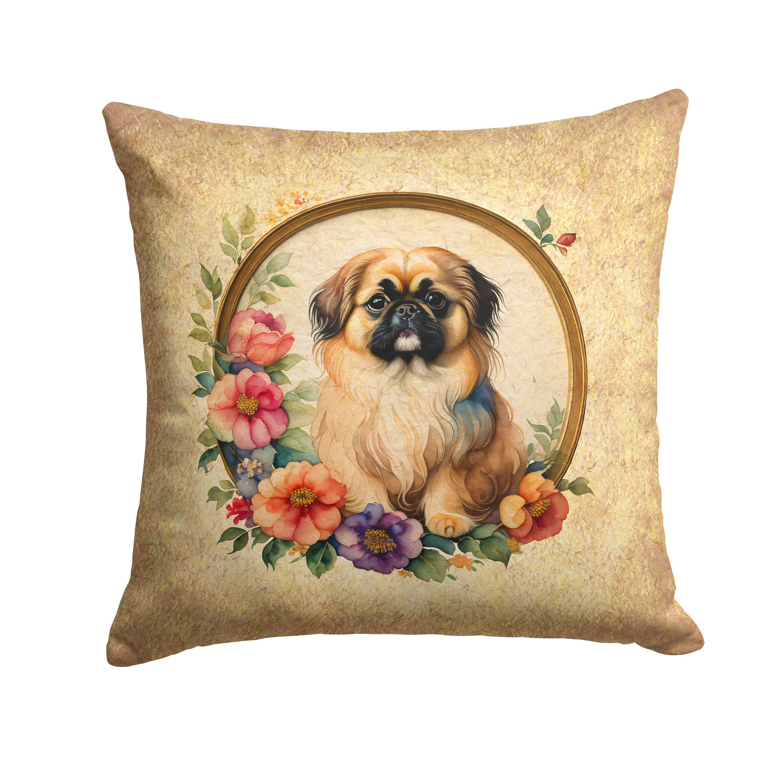 Pekingese And Flowers Throw Pillow