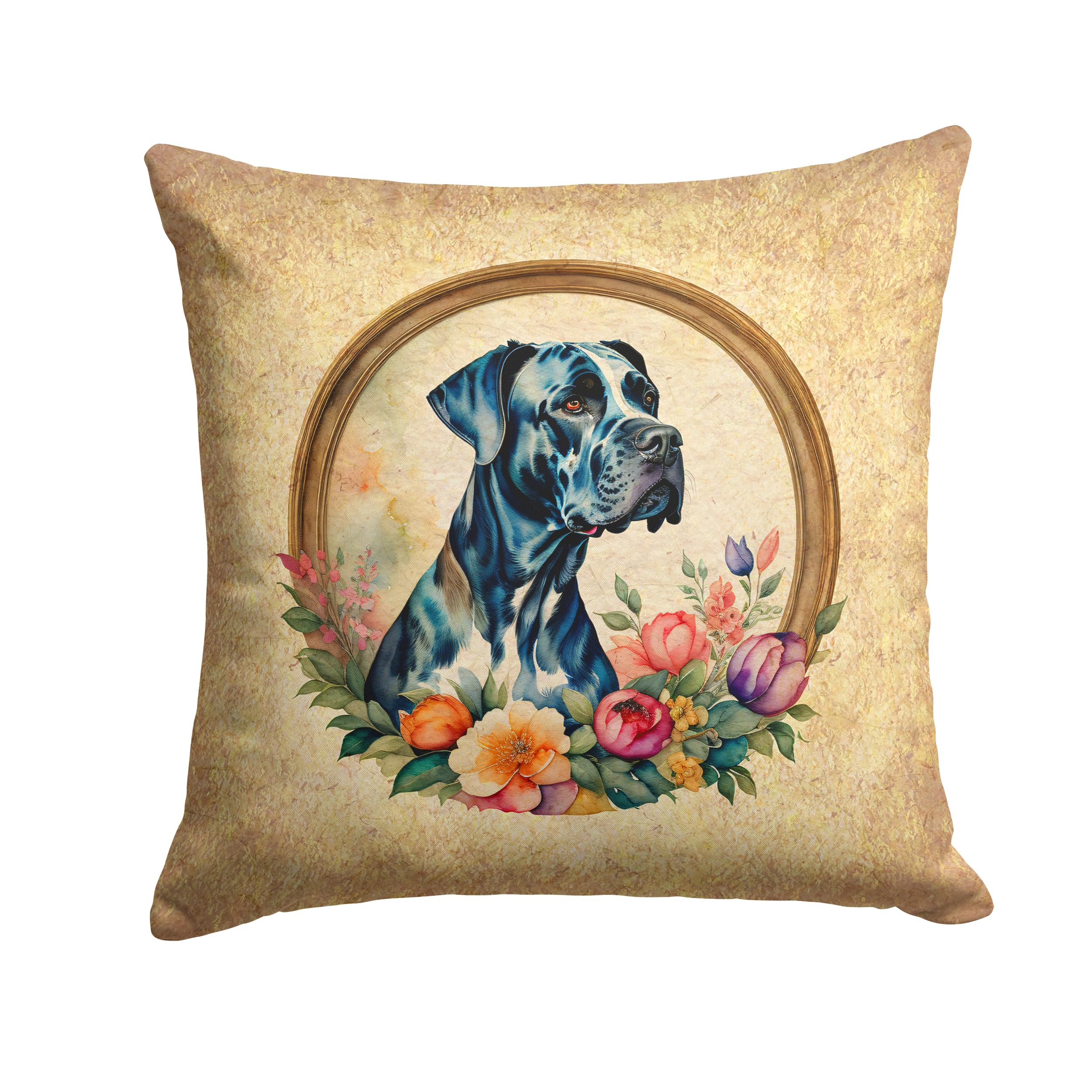 Great Dane And Flowers Throw Pillow