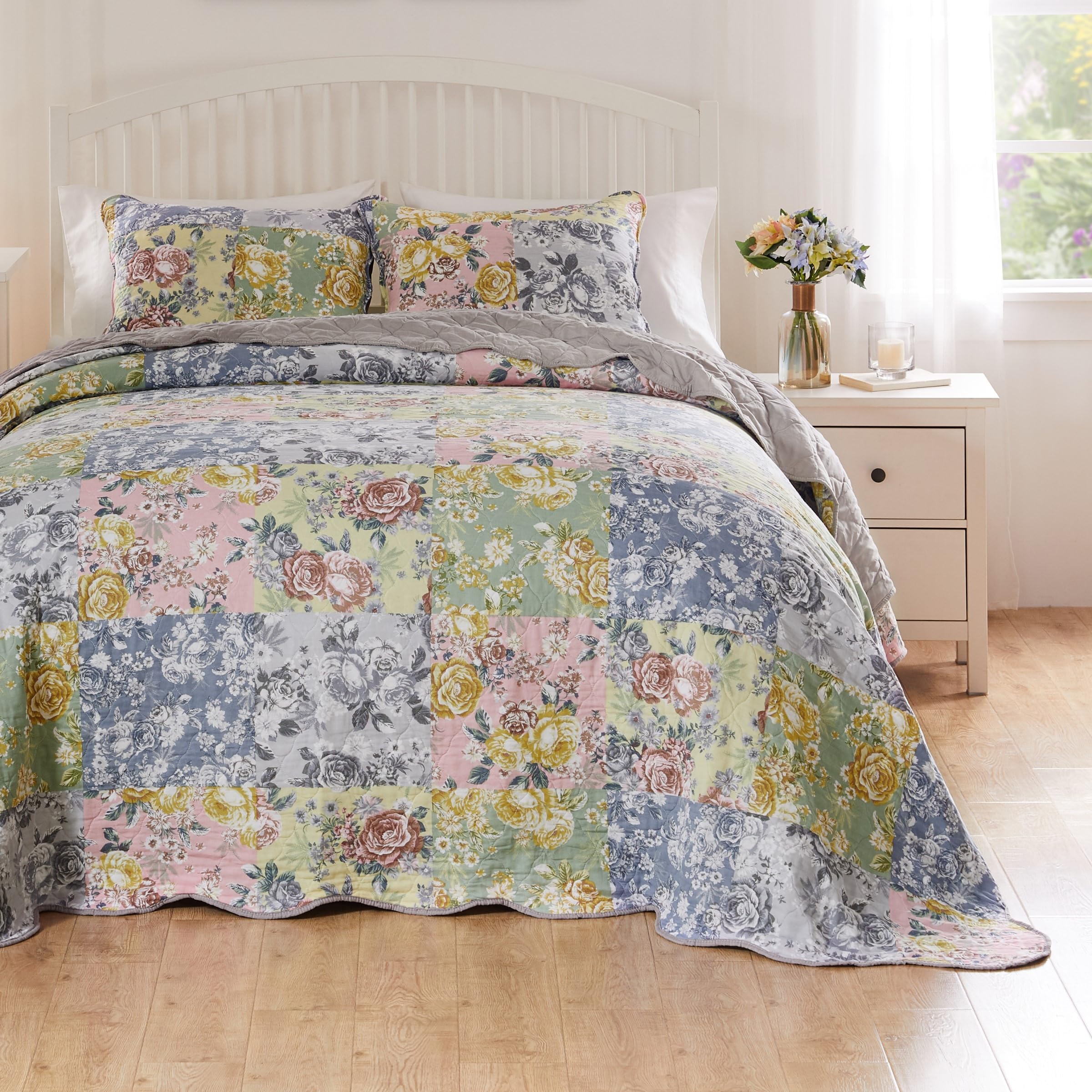 Greenland Home Fashions GL-2205AJSK Emma Bedspread Set, 3-Piece King/Cal King, Gray
