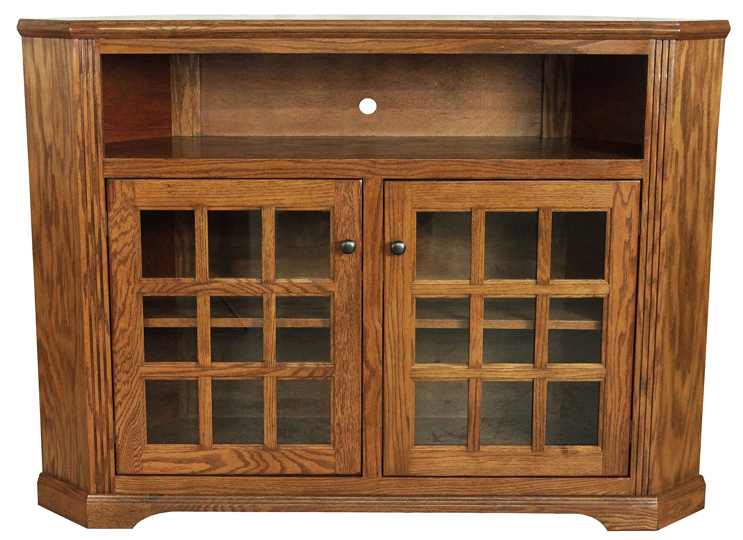 Oak Tall Curve Corner TV Stand in Medium